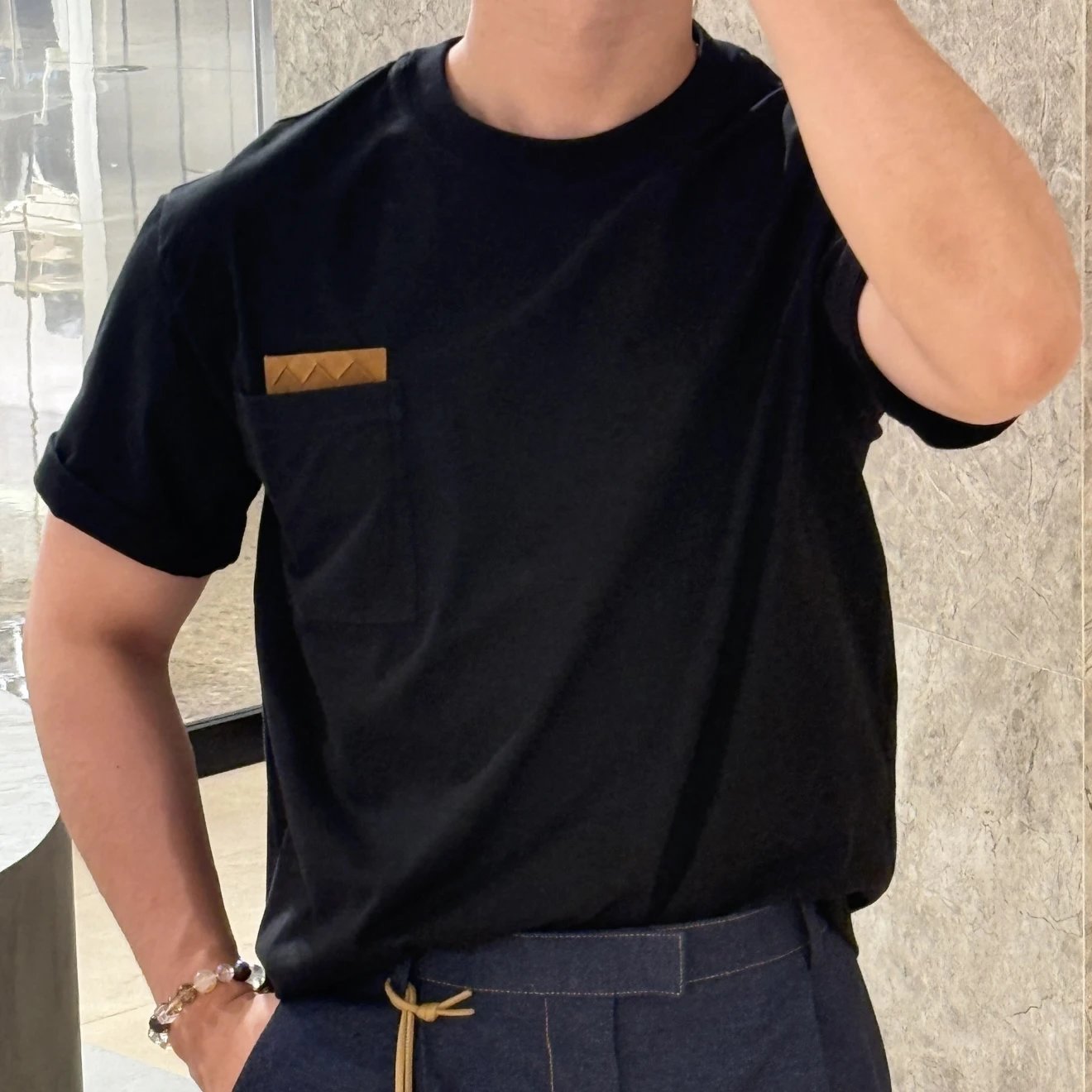 RD-C082 · Woven Leather-Pocket T-Shirt showcase view 1