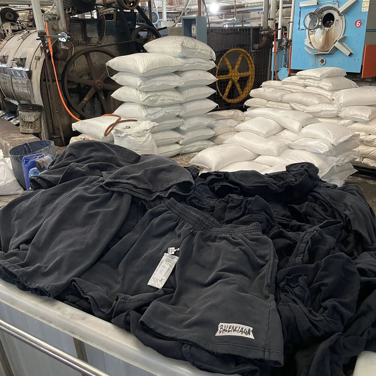 Coordinating shorts at washing equipment