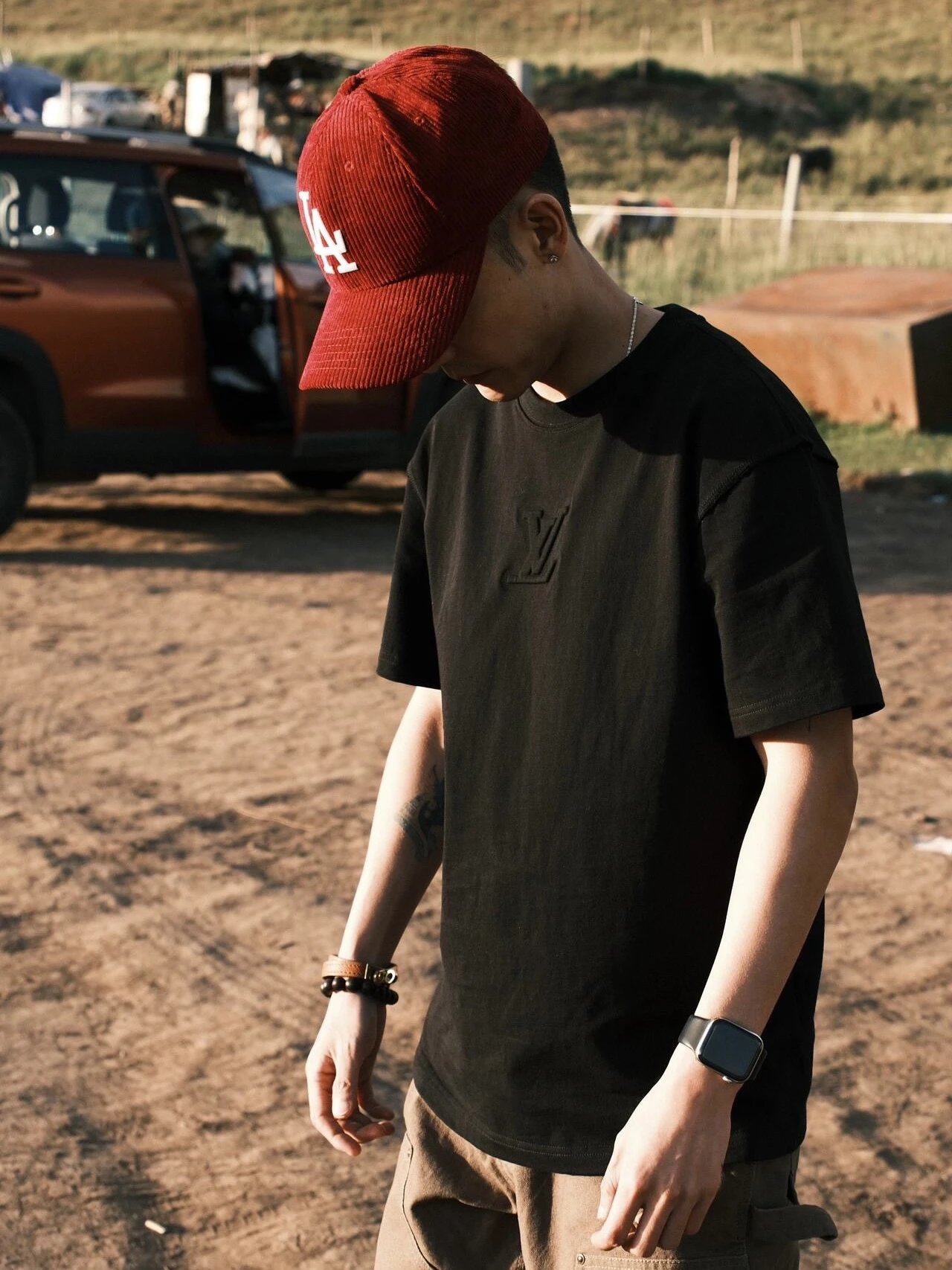 RD-C136 · Black Cotton T-Shirt with Embossed Relief Logo showcase view 3