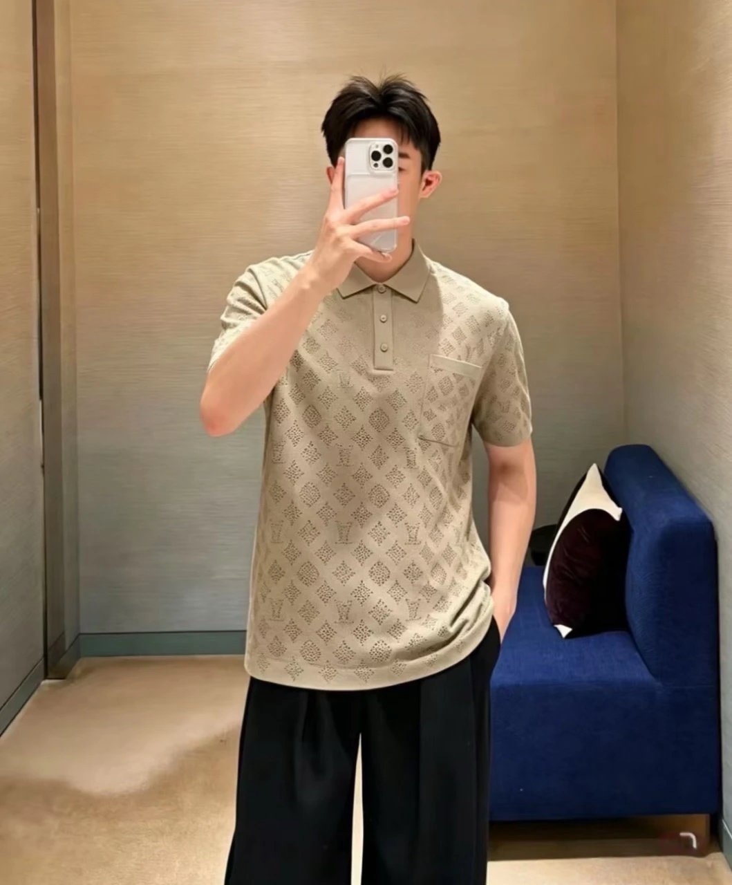 RD-C100 · Jacquard-Pattern Cotton Piqué Polo showcase view 5