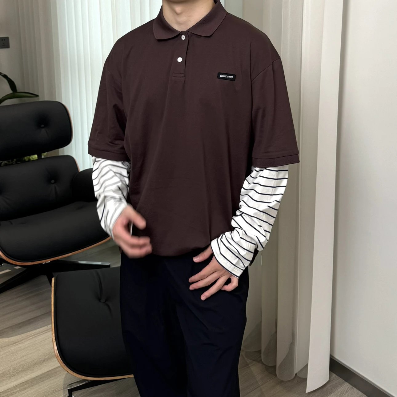 RD-C200 · Layered Cotton Long-Sleeve Polo showcase view 3