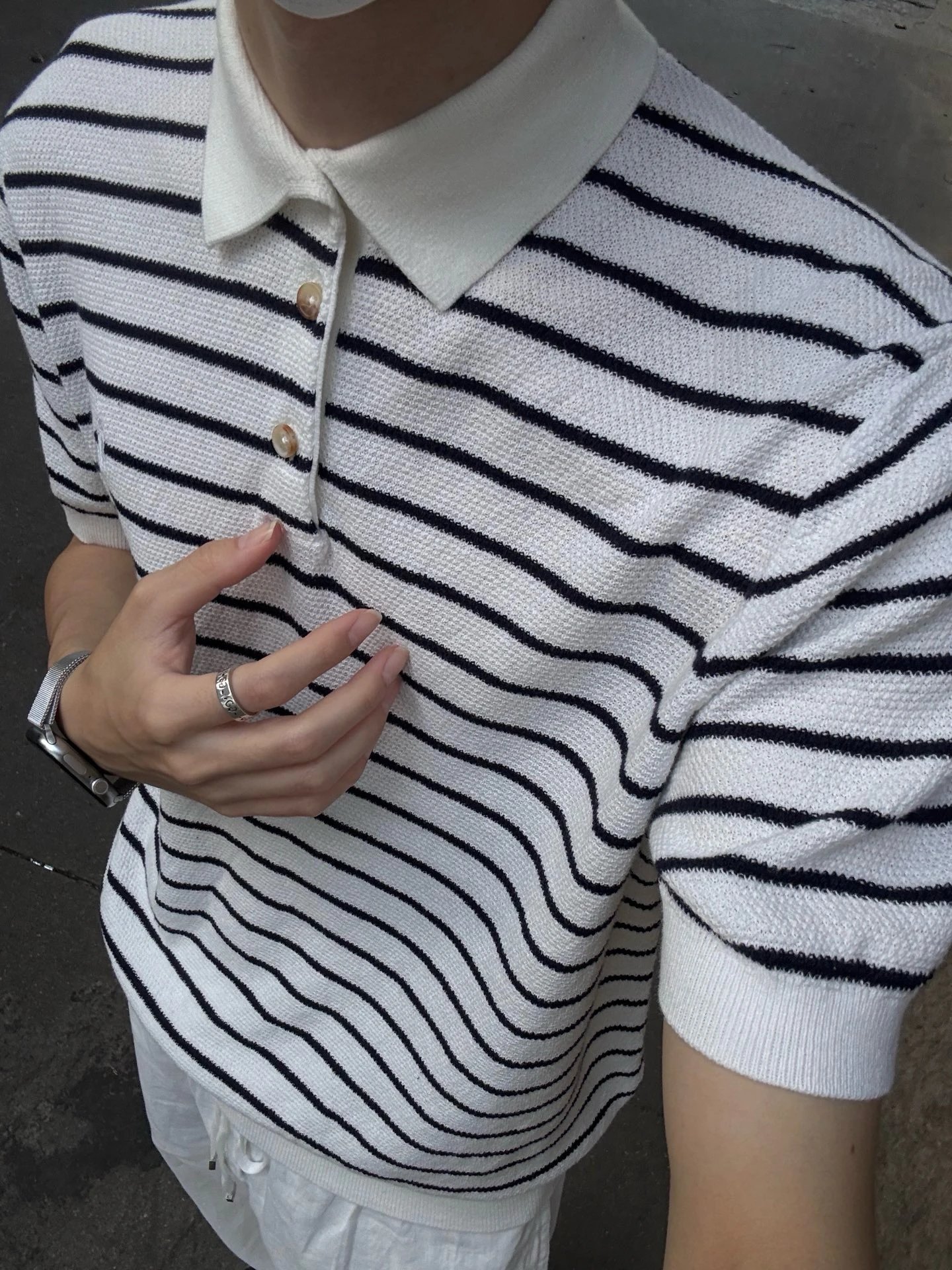 RD-C057 · Linen-Blend Striped Polo showcase view 1