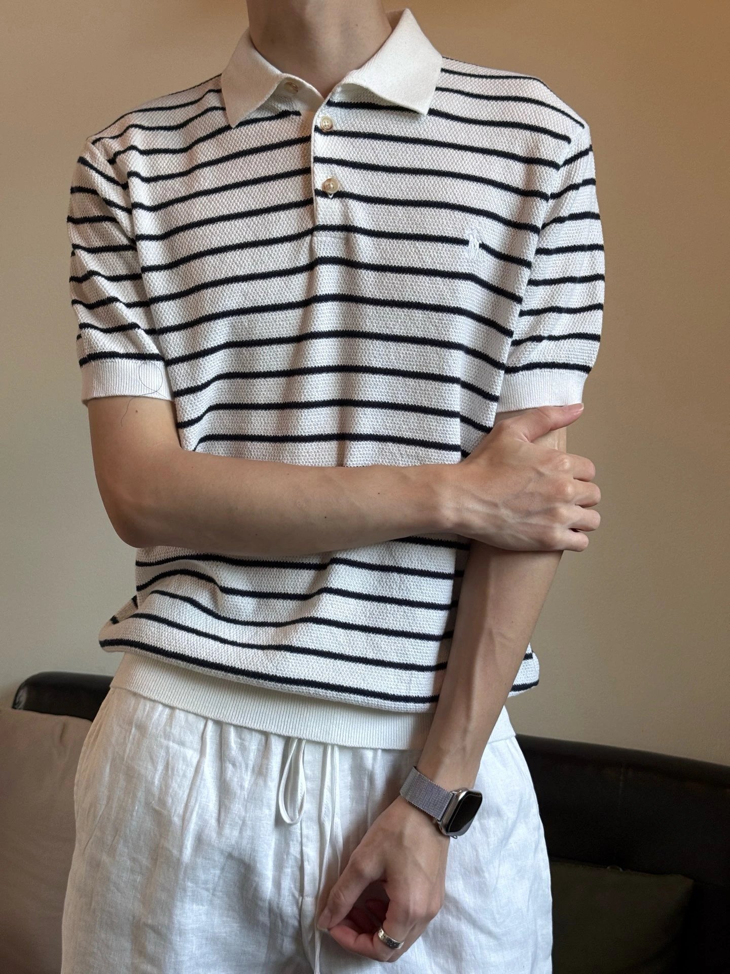 RD-C057 · Linen-Blend Striped Polo showcase view 2