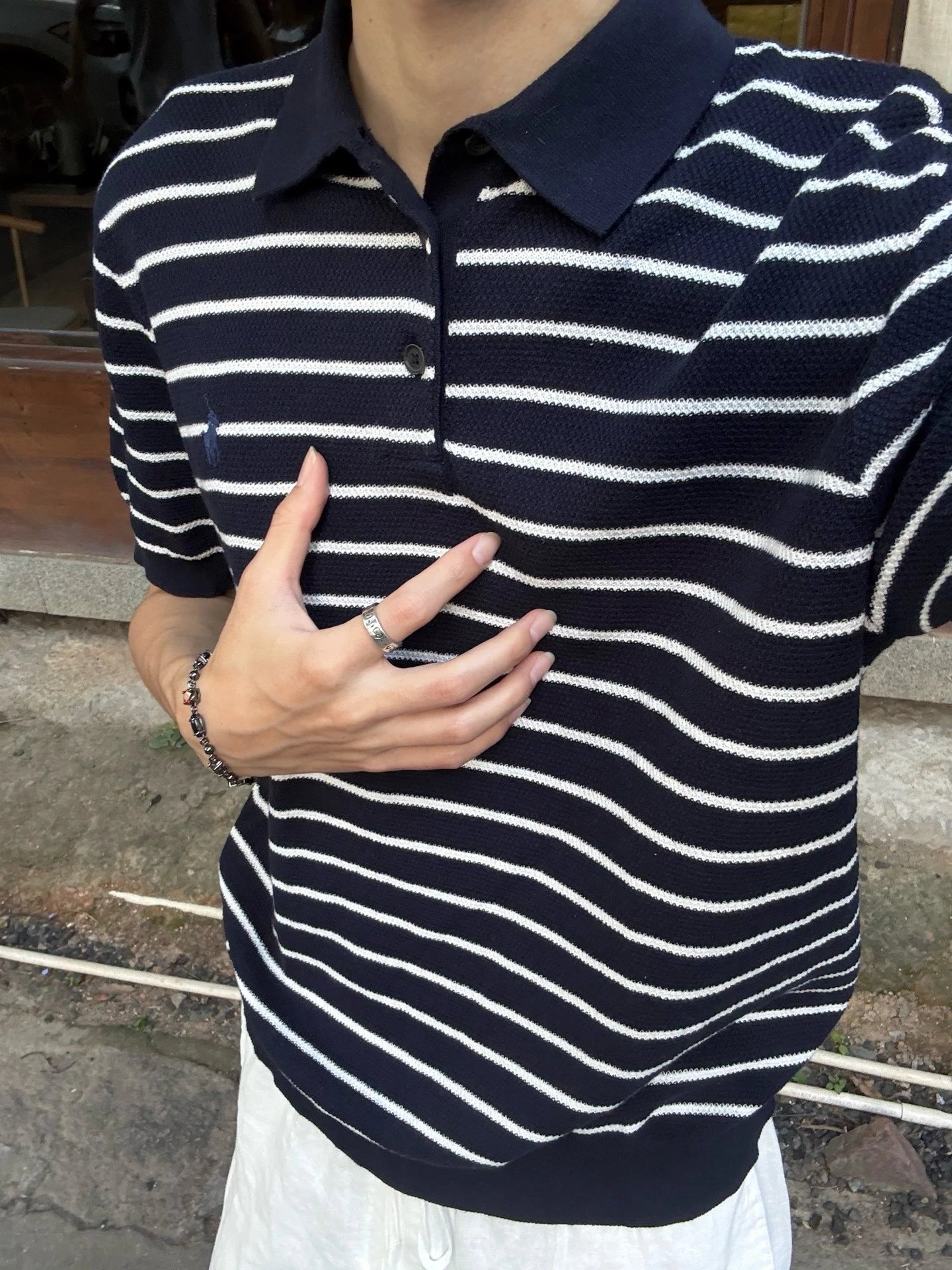 RD-C057 · Linen-Blend Striped Polo showcase view 4
