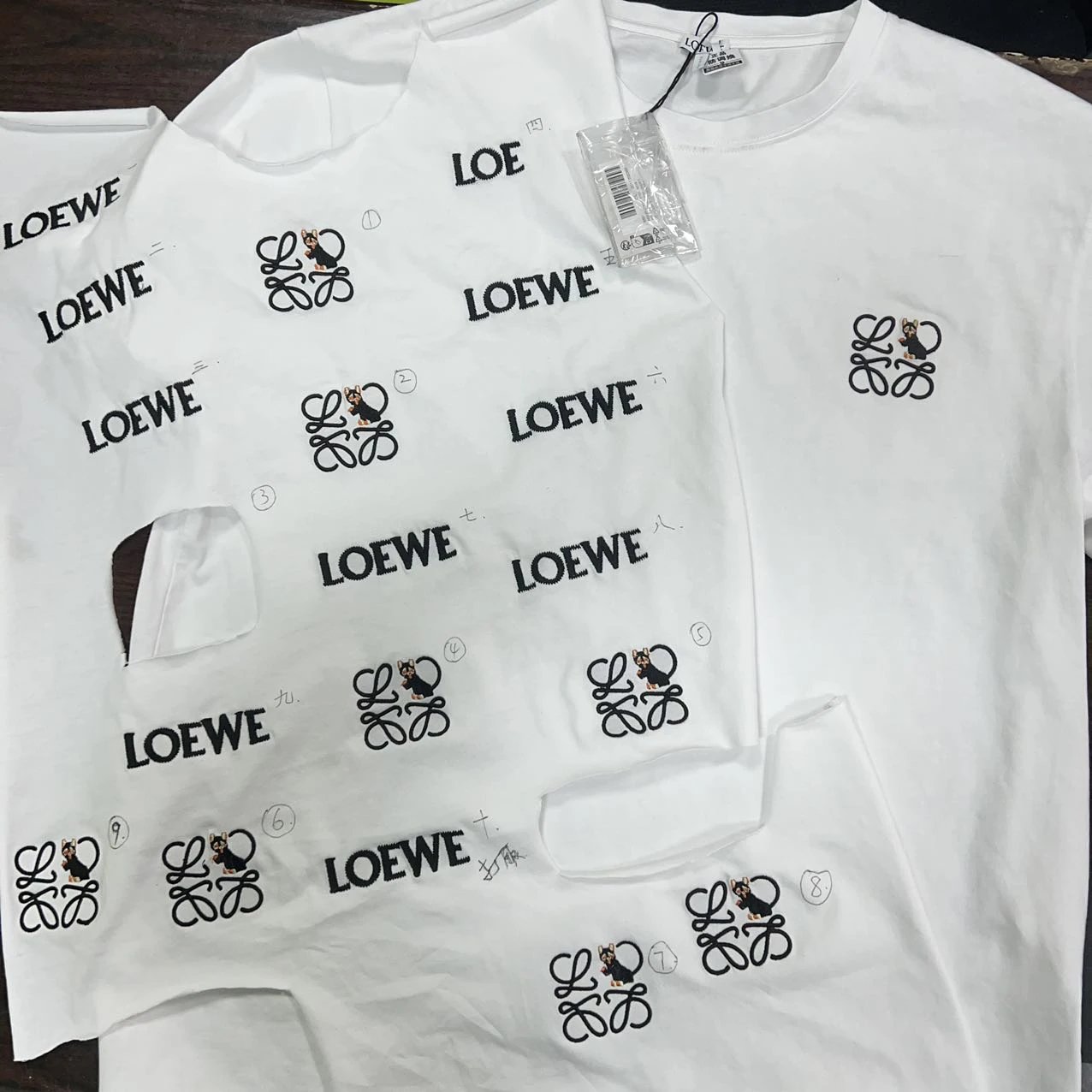 Numbered embroidery samples