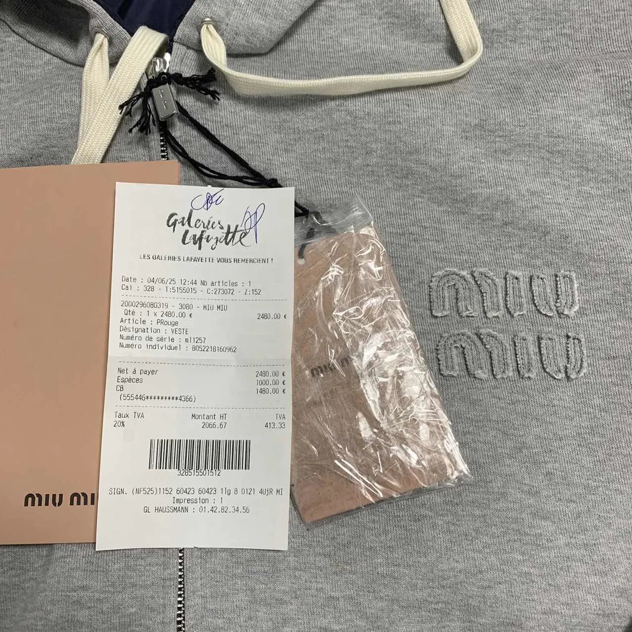 Garment and physical receipt