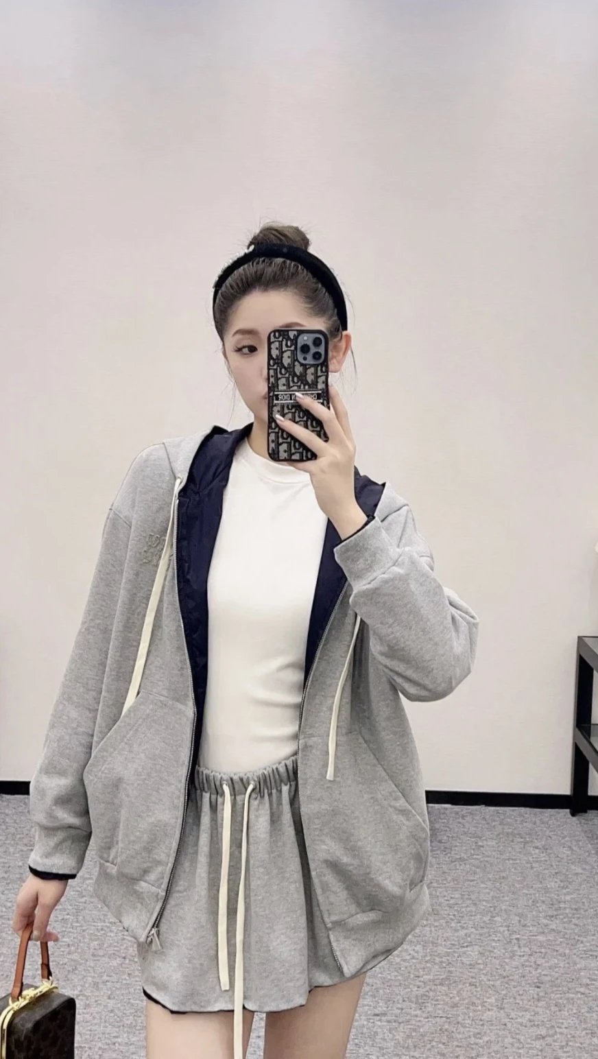 Grey full-length mirror view