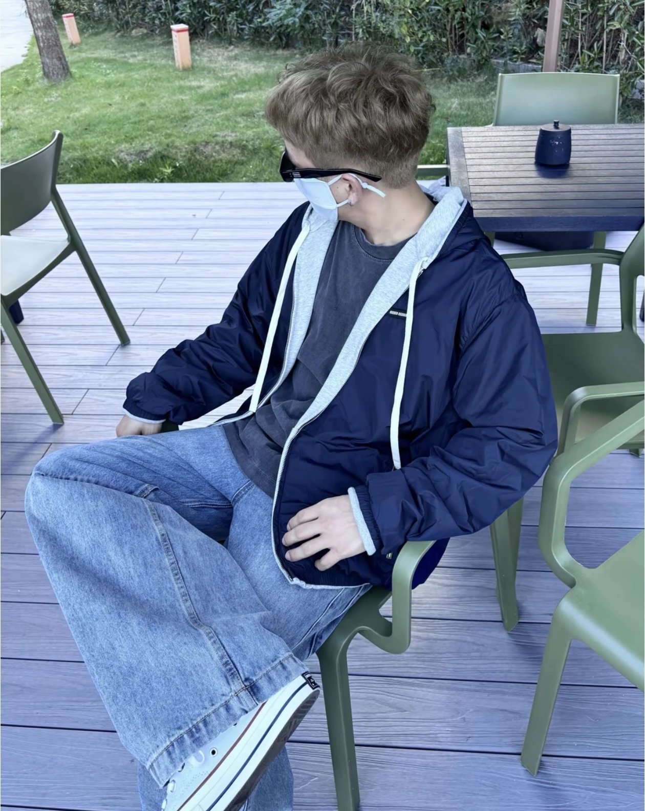 Navy seated outdoor reference