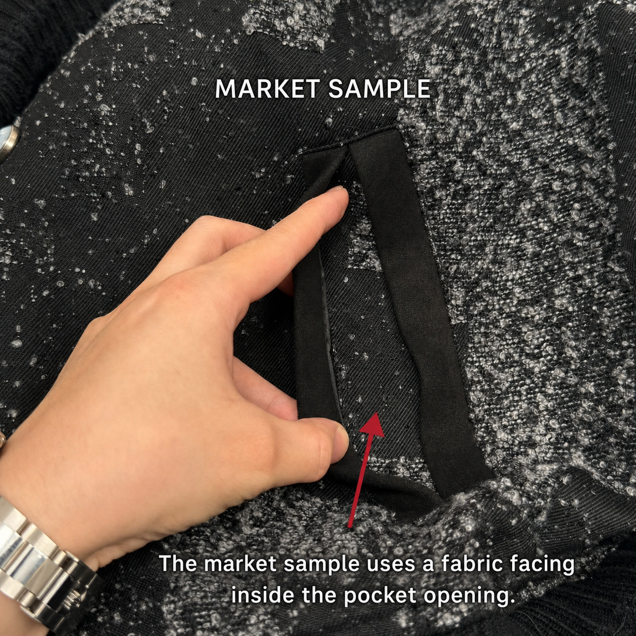 Market-sample pocket facing