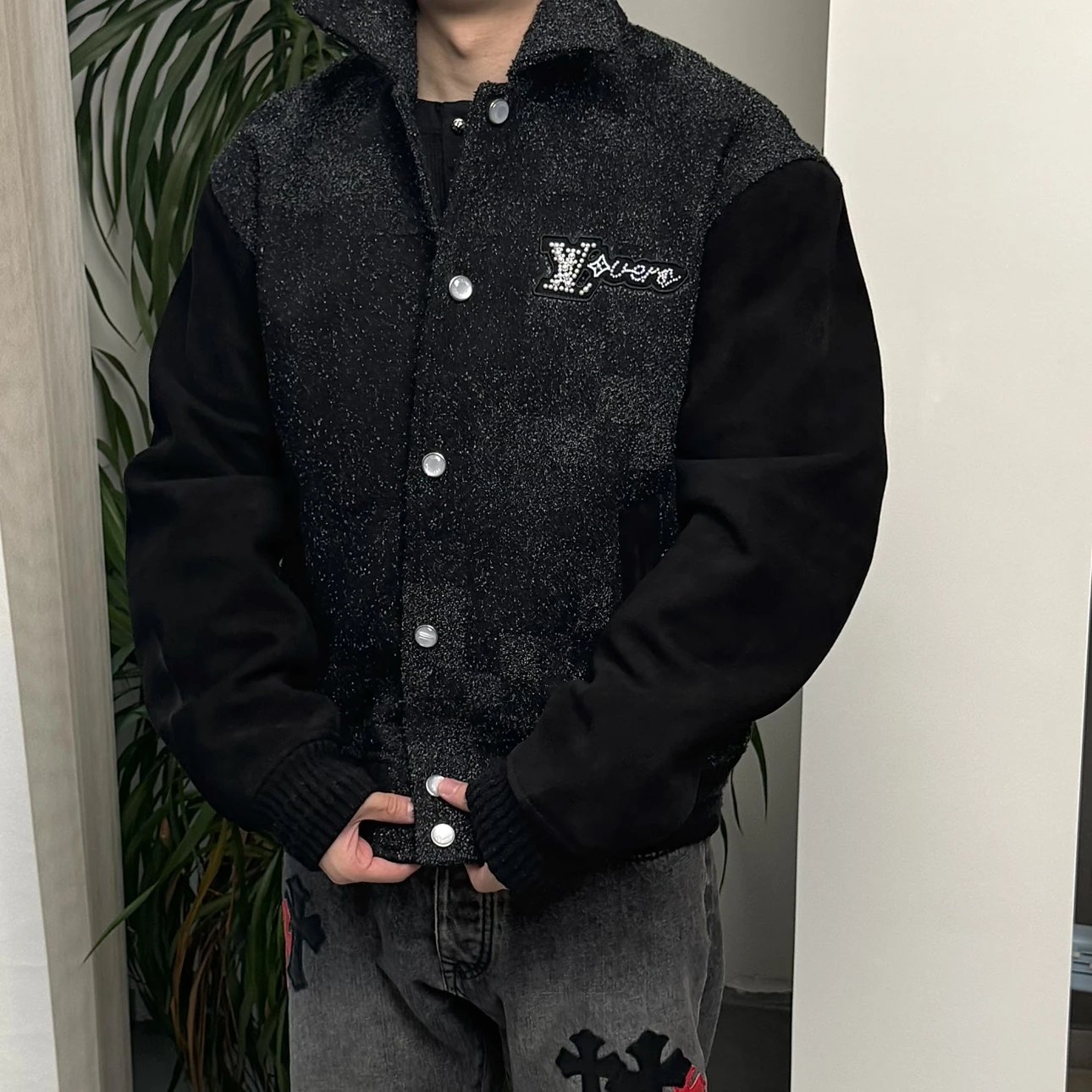 RD-C034 · Tweed & Suede Bomber Jacket showcase view 1