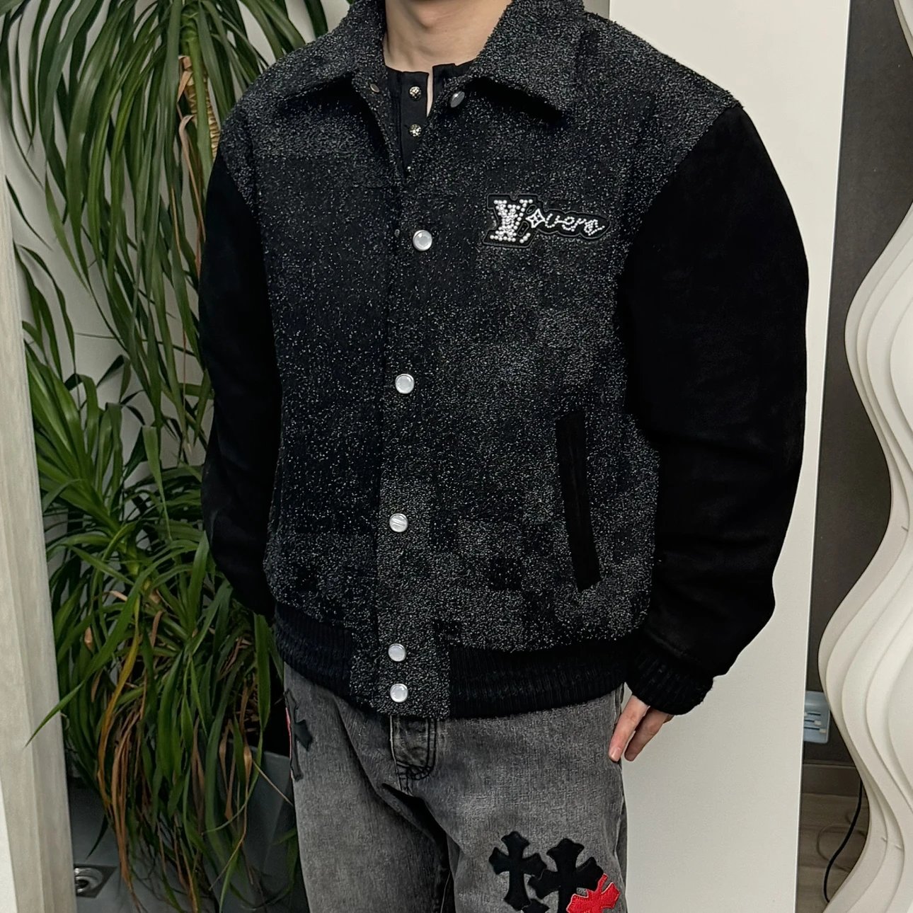 RD-C034 · Tweed & Suede Bomber Jacket showcase view 3