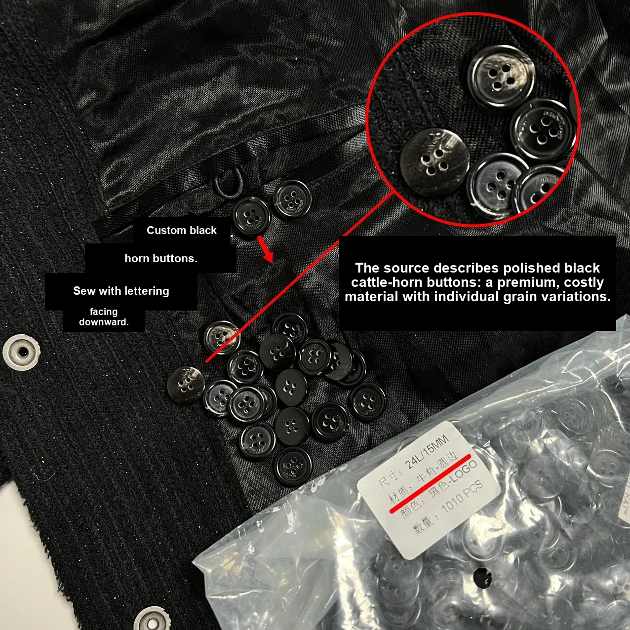 Black horn-button specification