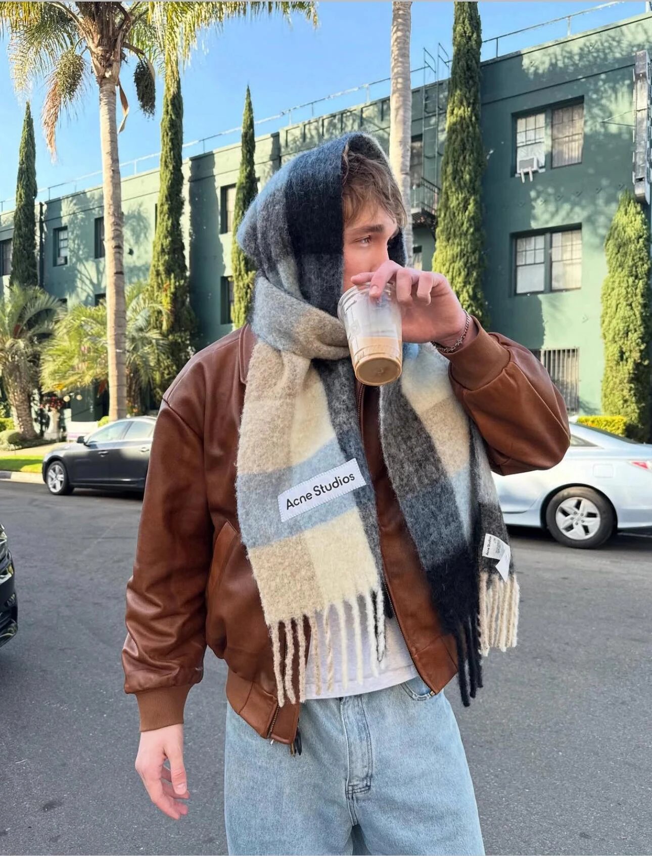 RD-A003 · Brushed Check Fringe Scarf showcase view 2