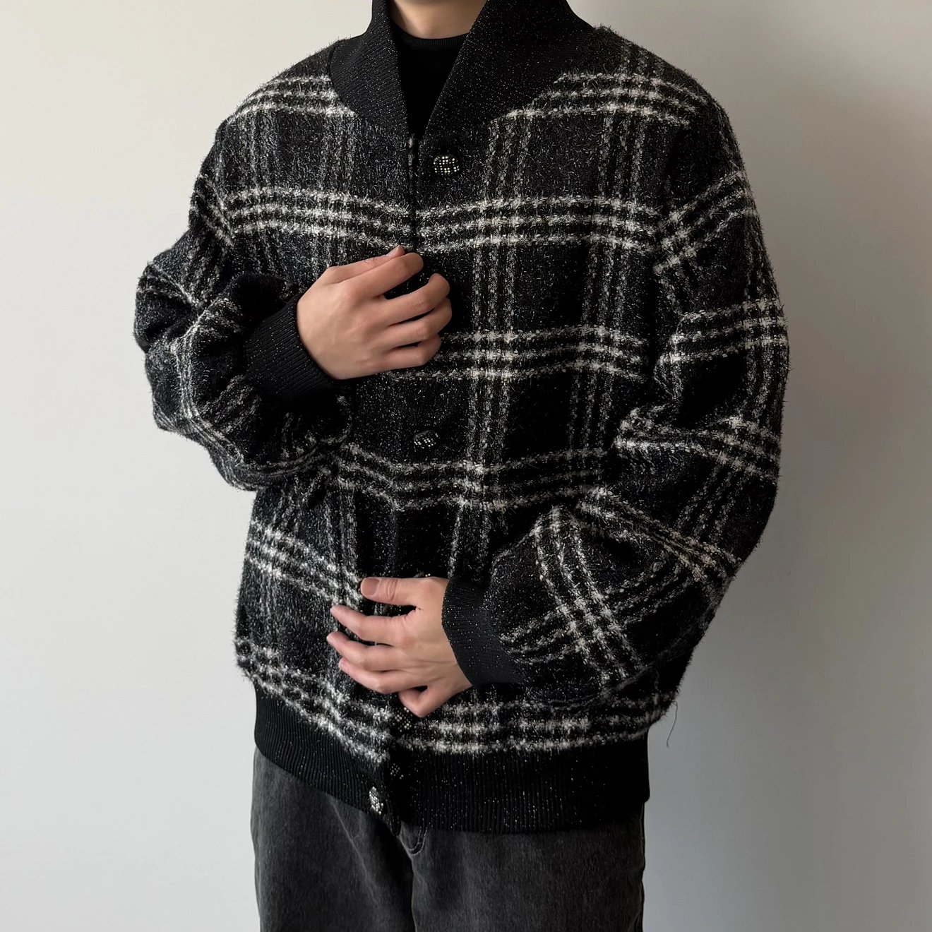 RD-C039 · Black and White Tweed Bomber Jacket showcase view 6