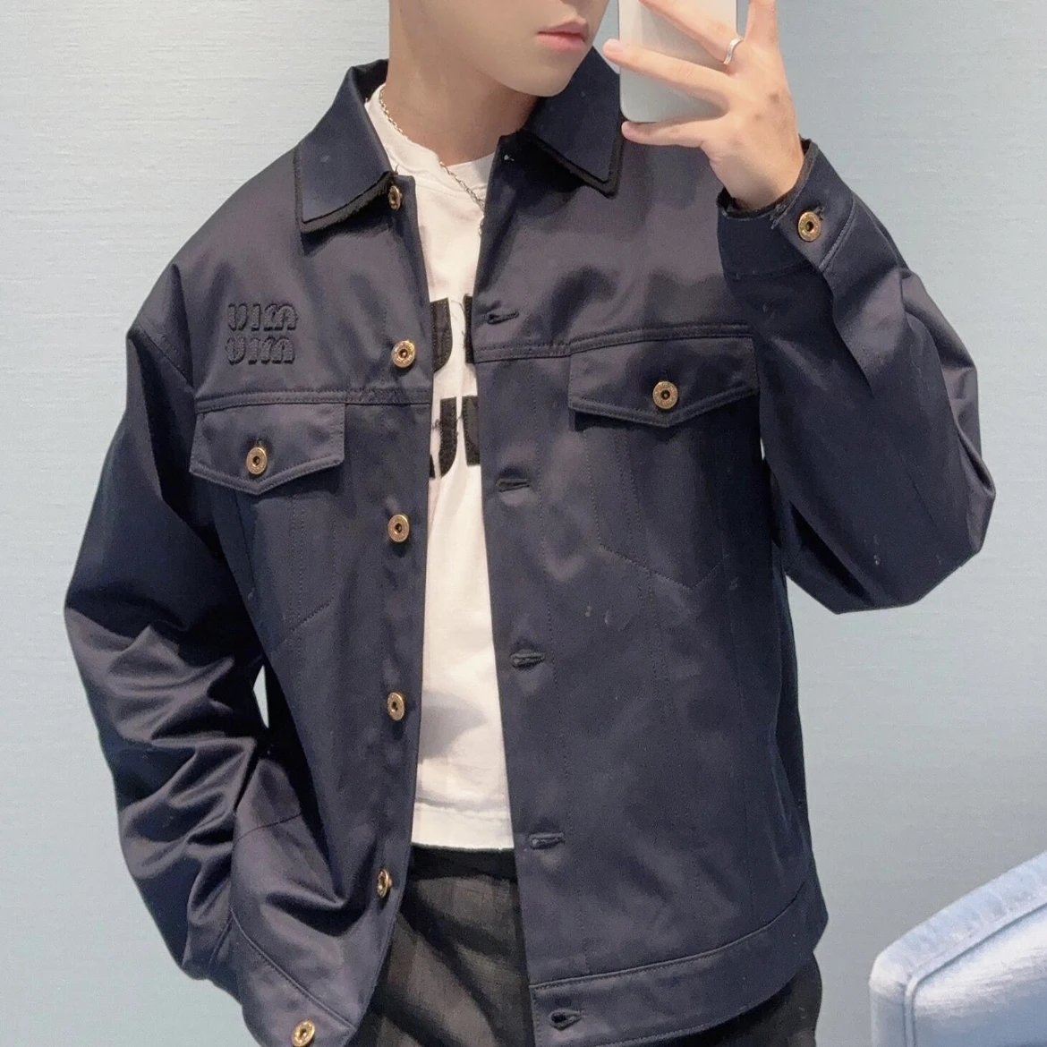 RD-C328 · Navy Logo-Embroidered Shirt-Collar Jacket showcase view 1