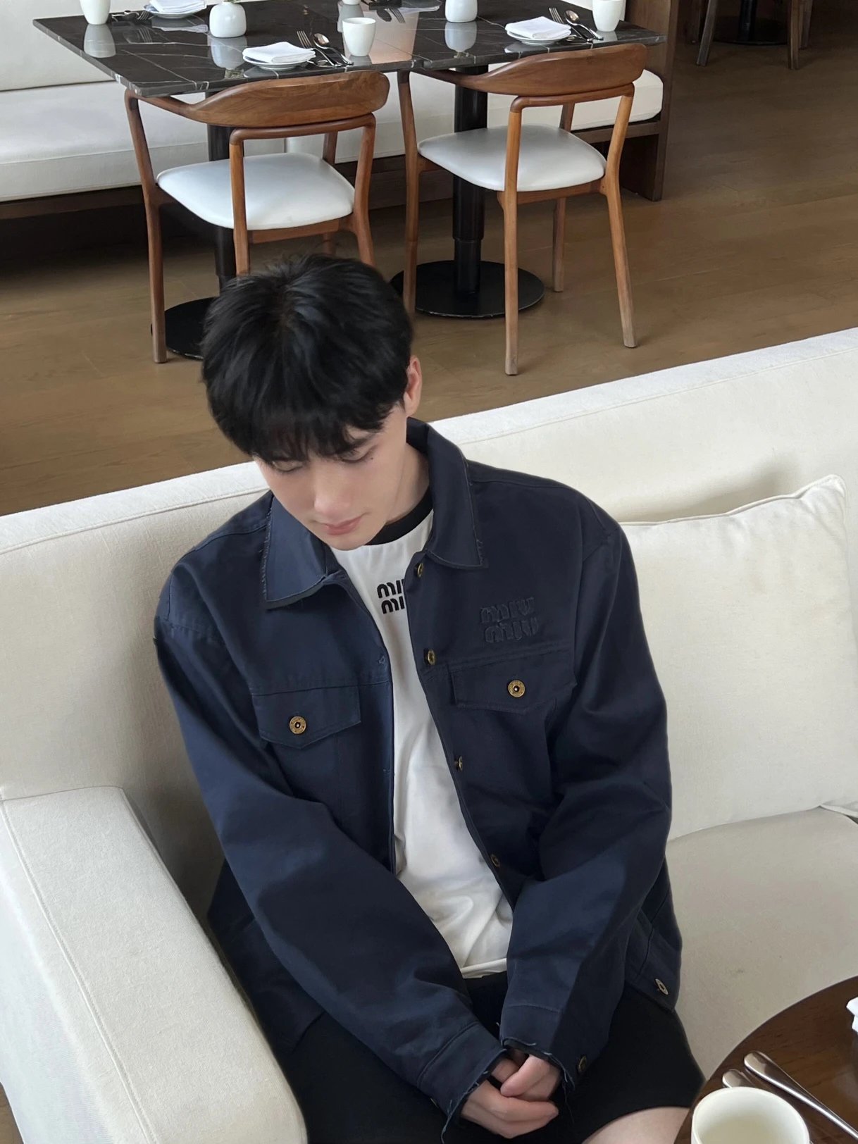 RD-C328 · Navy Logo-Embroidered Shirt-Collar Jacket showcase view 4