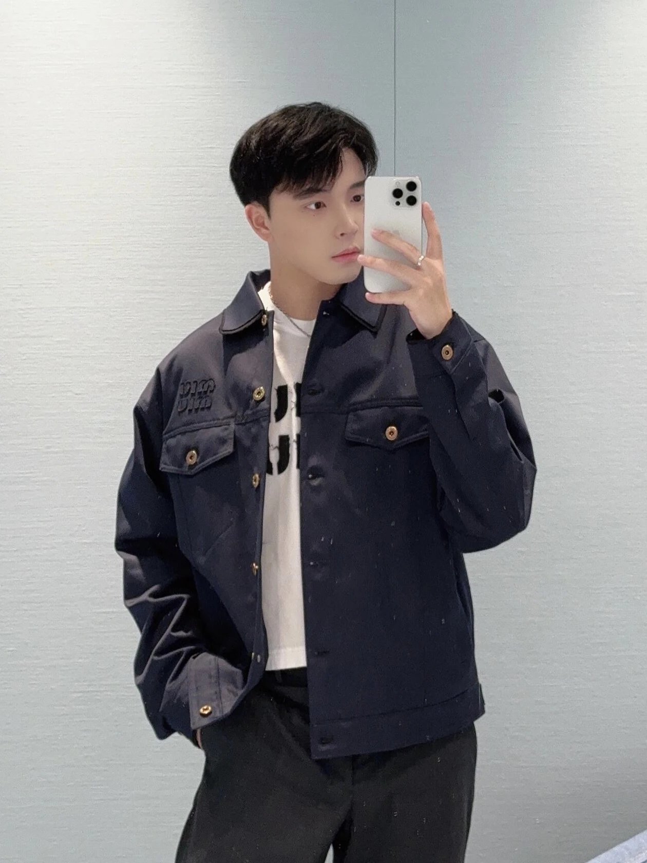RD-C328 · Navy Logo-Embroidered Shirt-Collar Jacket showcase view 5