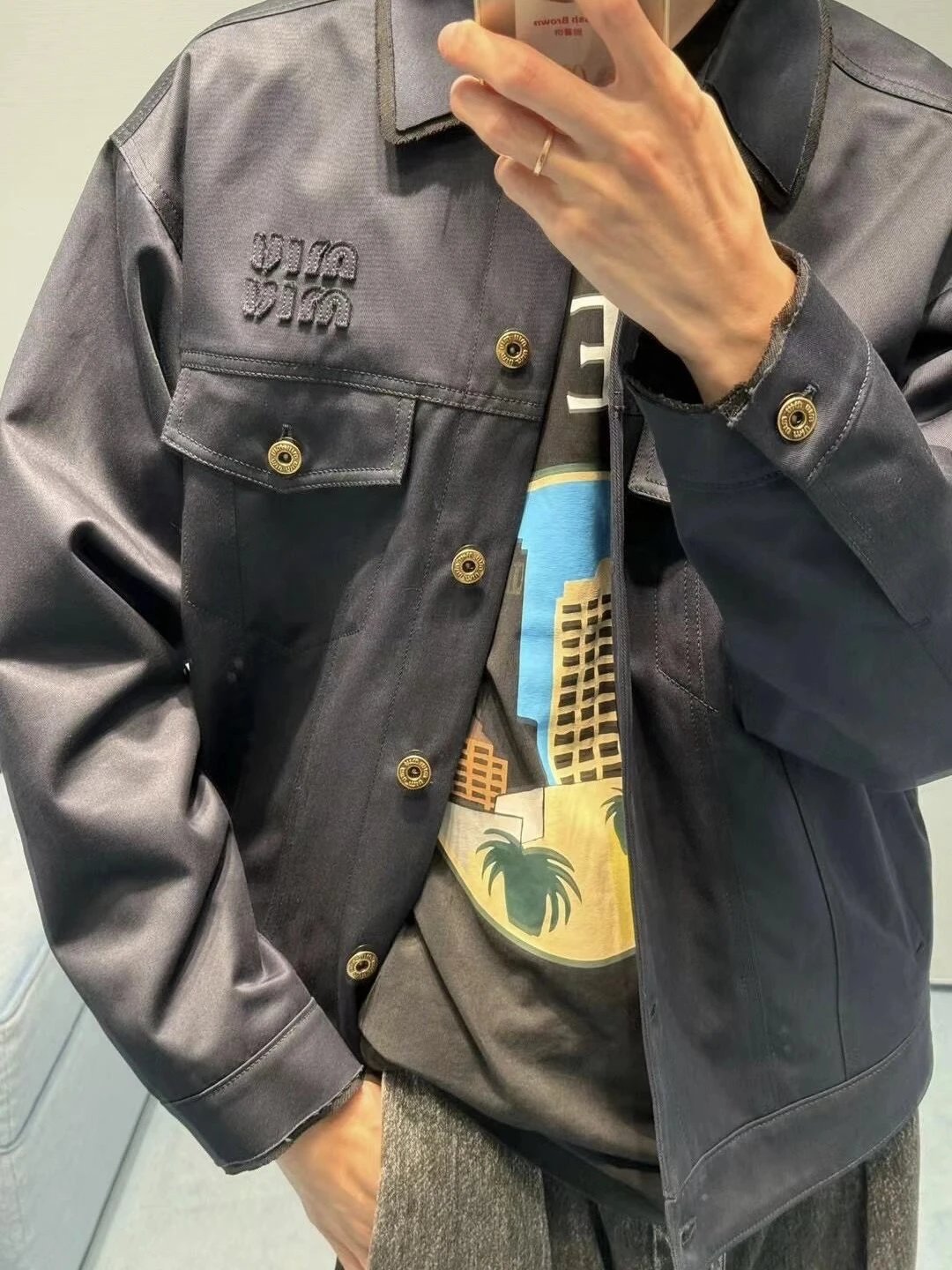 RD-C328 · Navy Logo-Embroidered Shirt-Collar Jacket showcase view 7