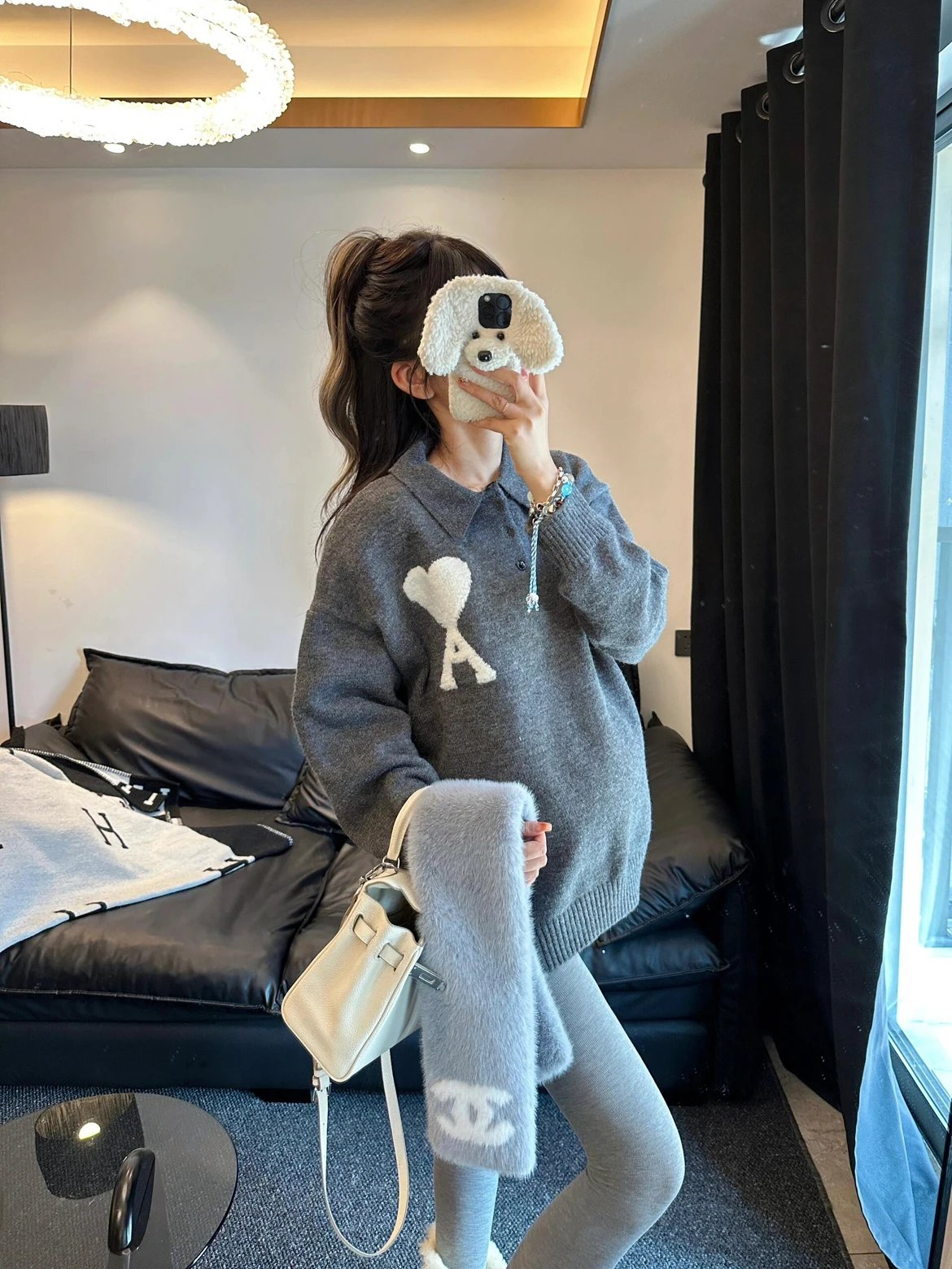 RD-C352 · White Heart Polo-Neck Wool Knit Sweater showcase view 3