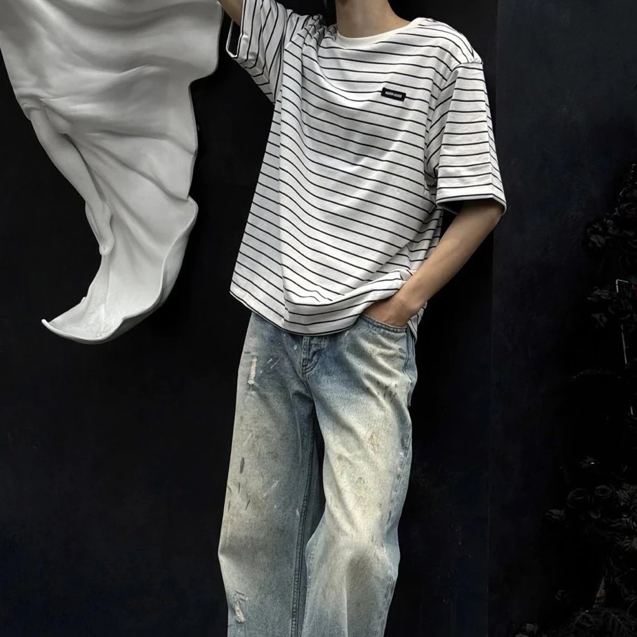 RD-C122 · Reversible Striped Crewneck Logo T-Shirt showcase view 1
