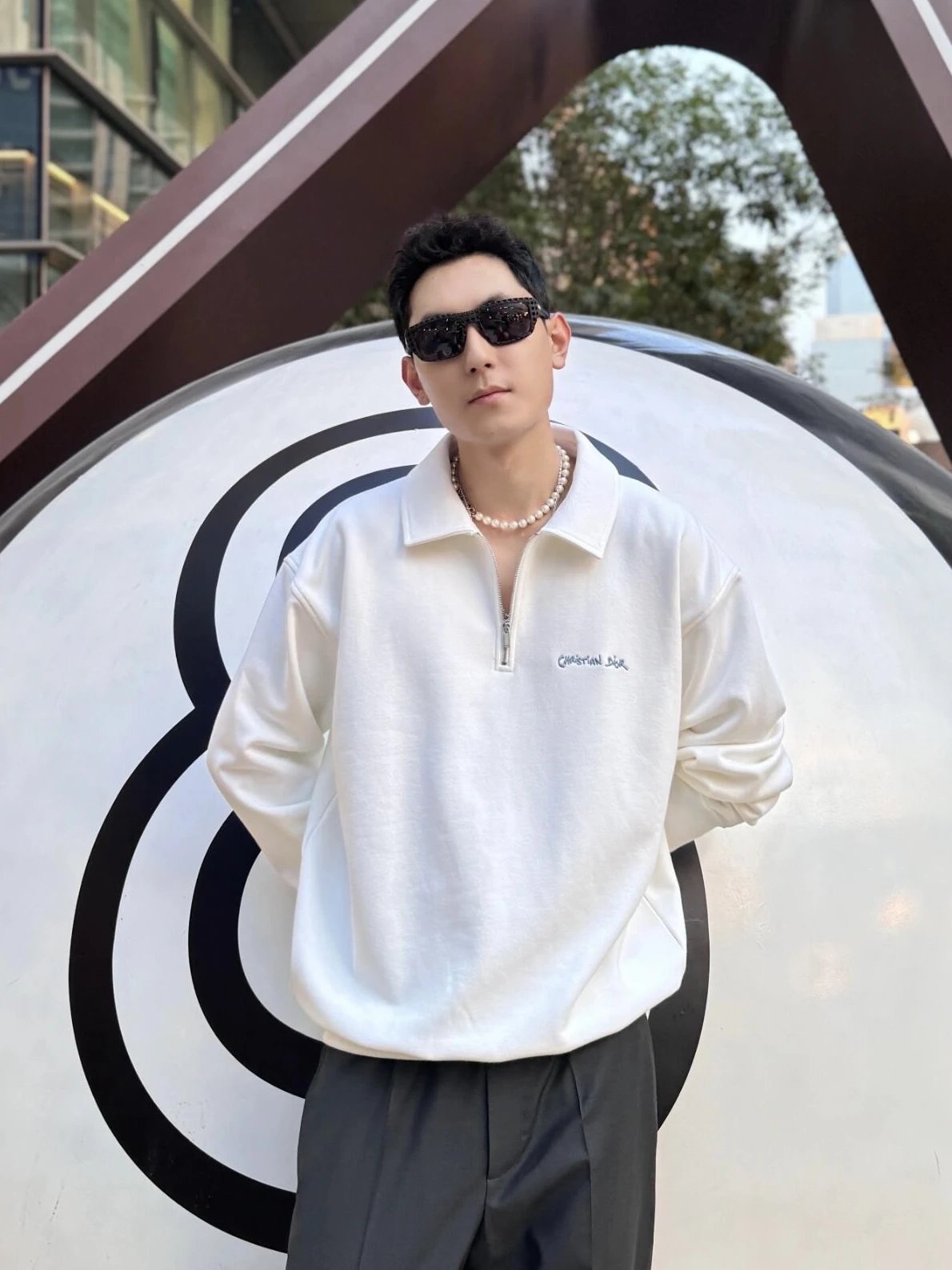 RD-C254 · Logo-Embroidered Half-Zip Polo Sweatshirt showcase view 3