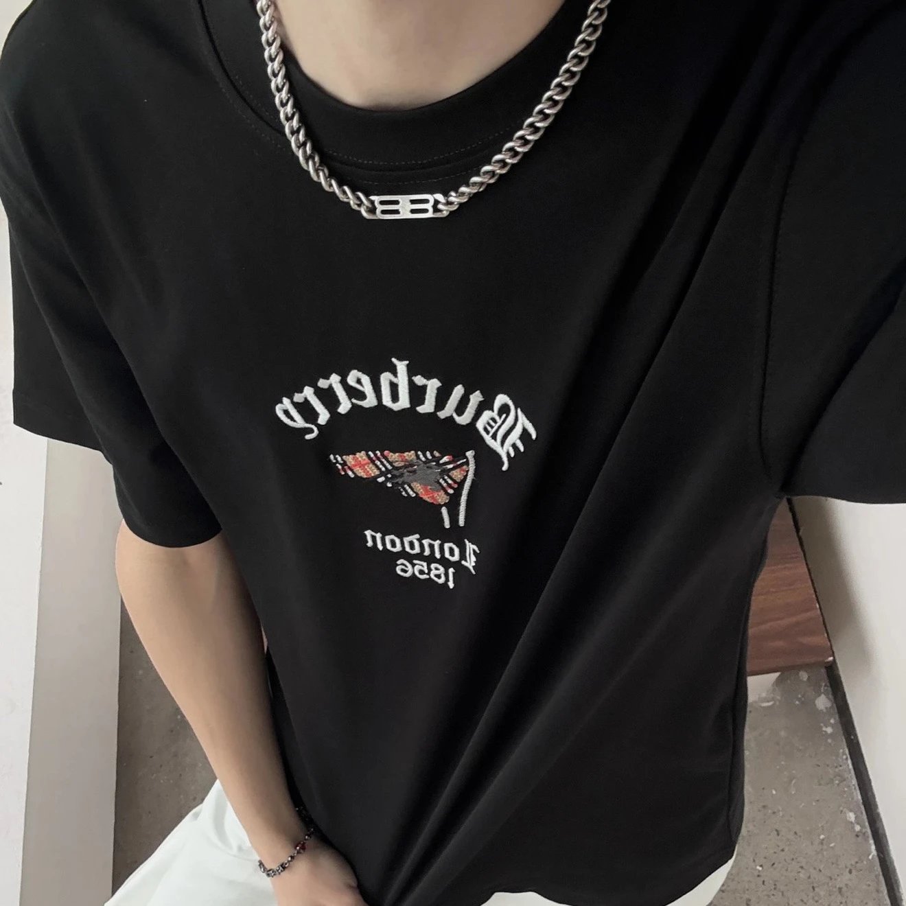 RD-C127 · Gothic Flag Embroidered Cotton T-Shirt showcase view 1