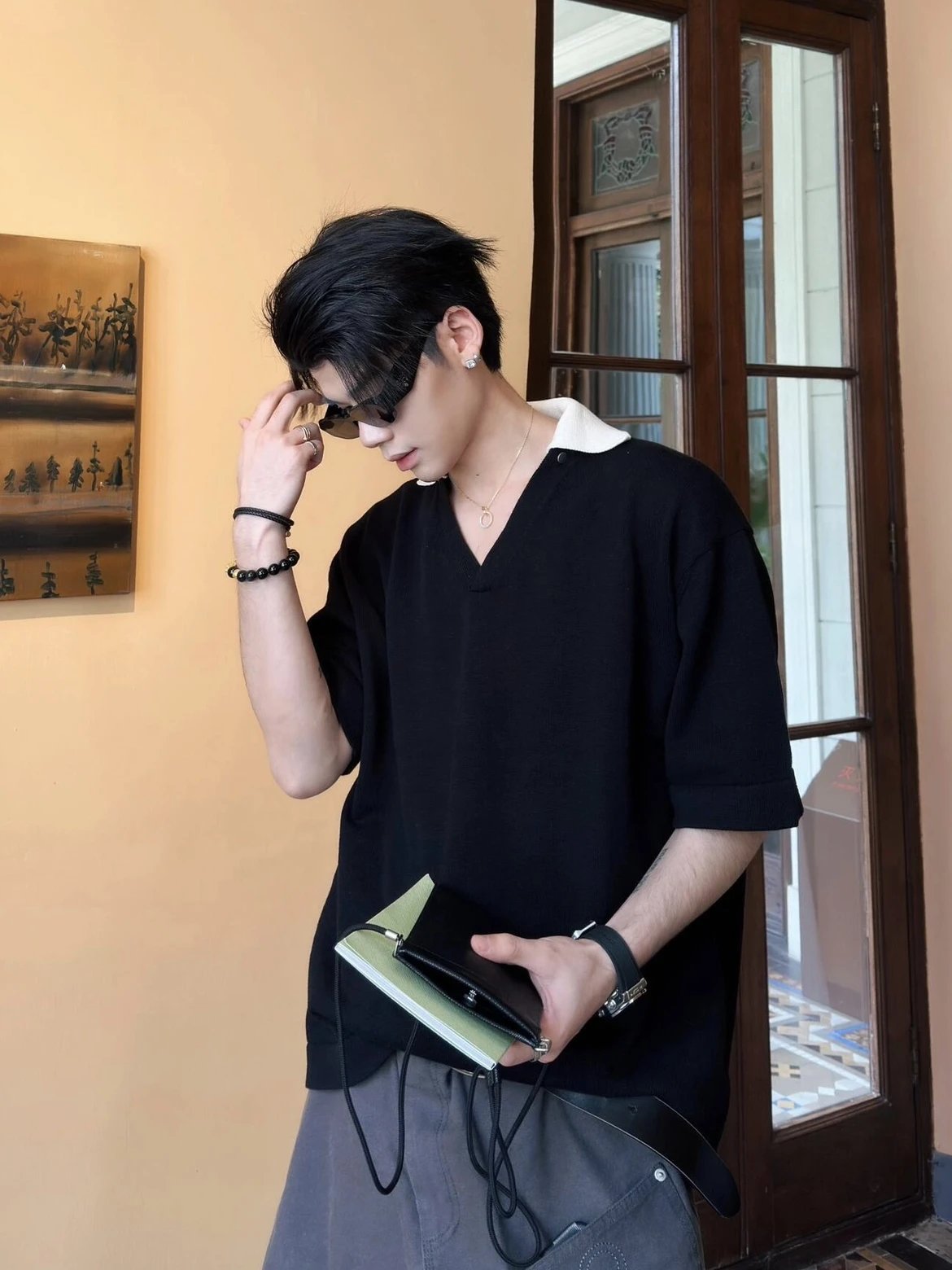 RD-C128 · Contrast-Collar Knit Polo showcase view 1