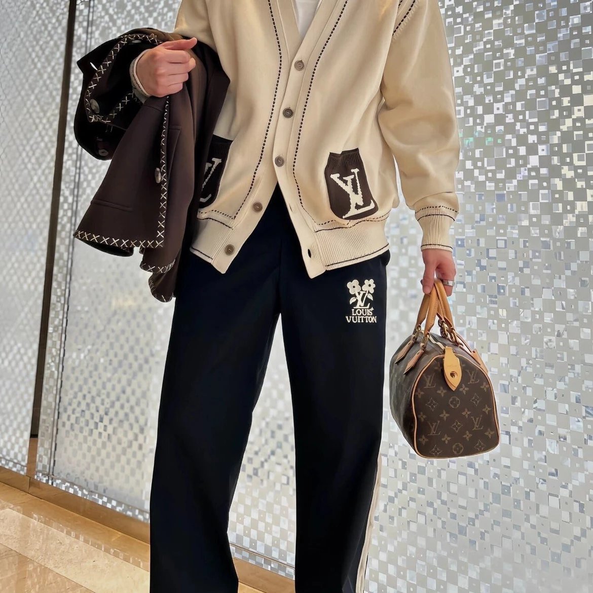 RD-C407 · Floral Embroidered Cable-Panel Track Pants showcase view 1