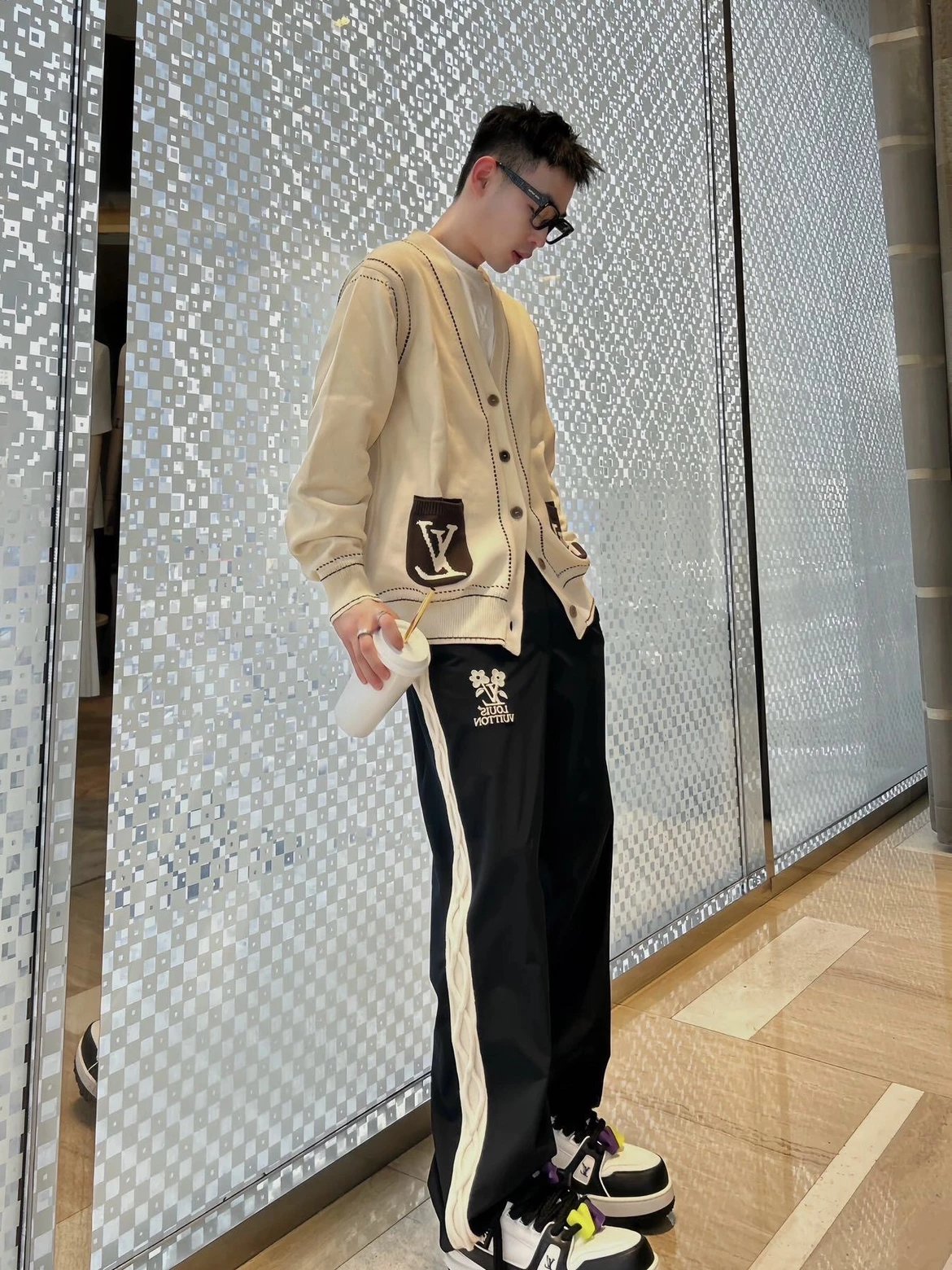 RD-C407 · Floral Embroidered Cable-Panel Track Pants showcase view 8