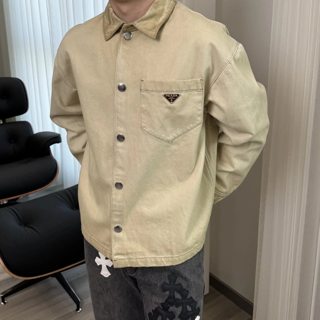 RD-C329 · Beige Dirty-Dyed Denim Overshirt showcase view 1
