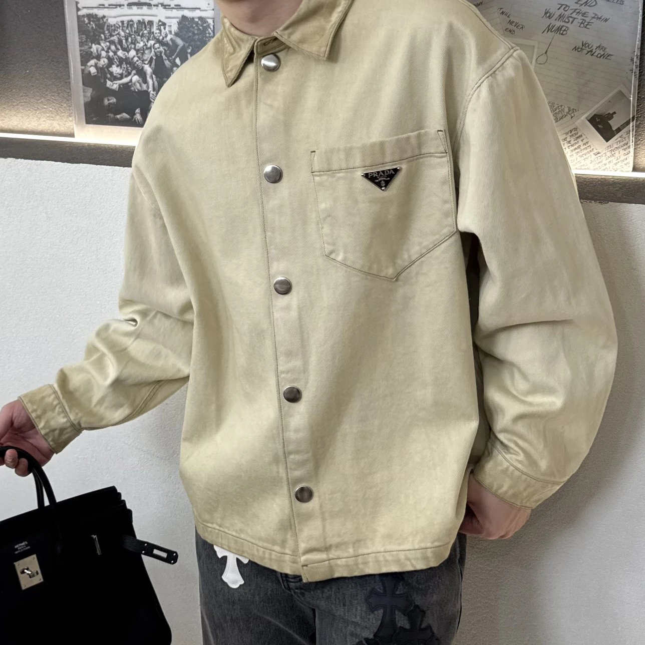 RD-C329 · Beige Dirty-Dyed Denim Overshirt showcase view 3