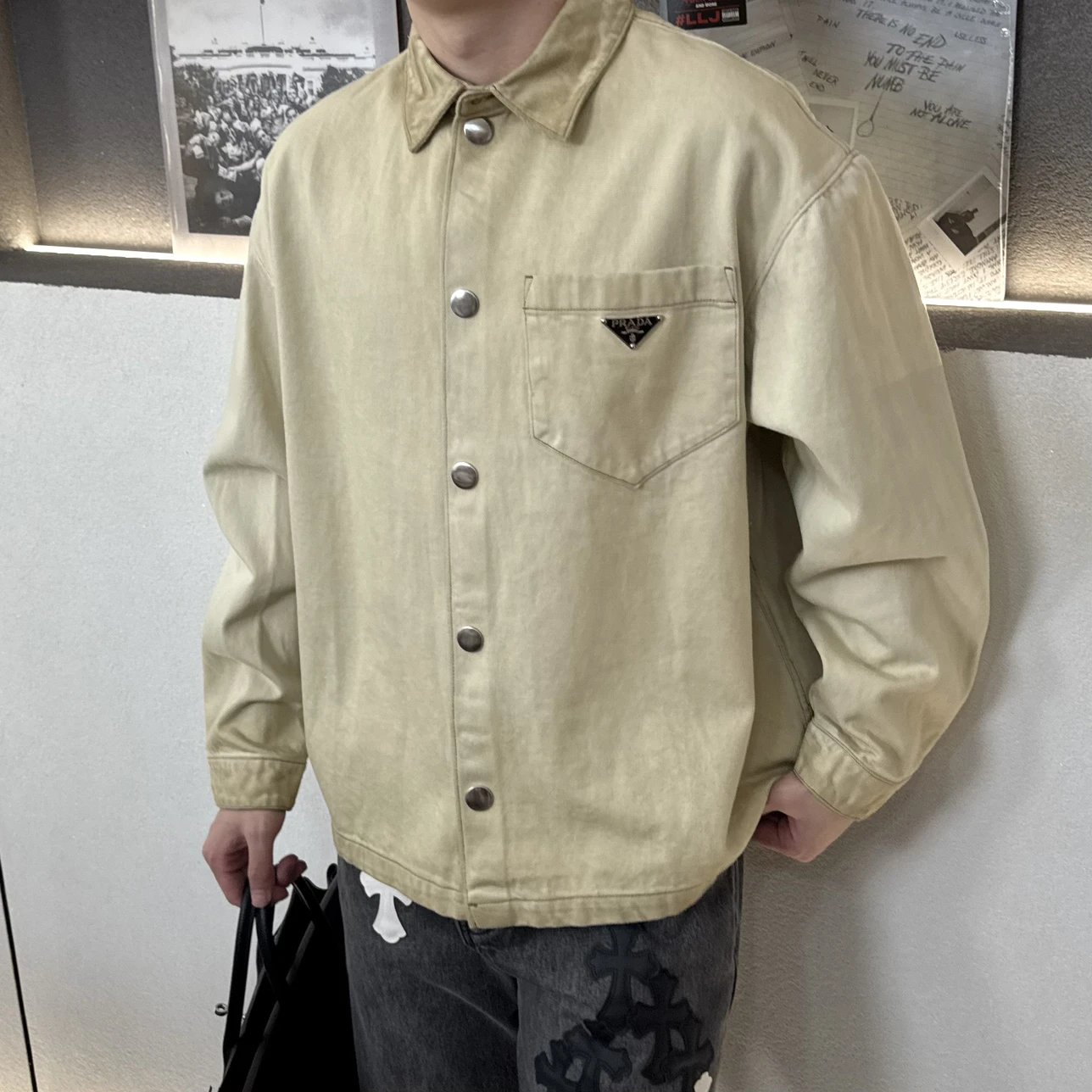 RD-C329 · Beige Dirty-Dyed Denim Overshirt showcase view 4