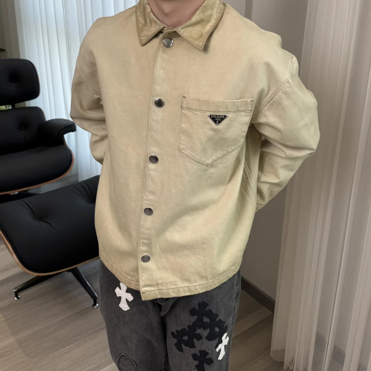 RD-C329 · Beige Dirty-Dyed Denim Overshirt showcase view 5