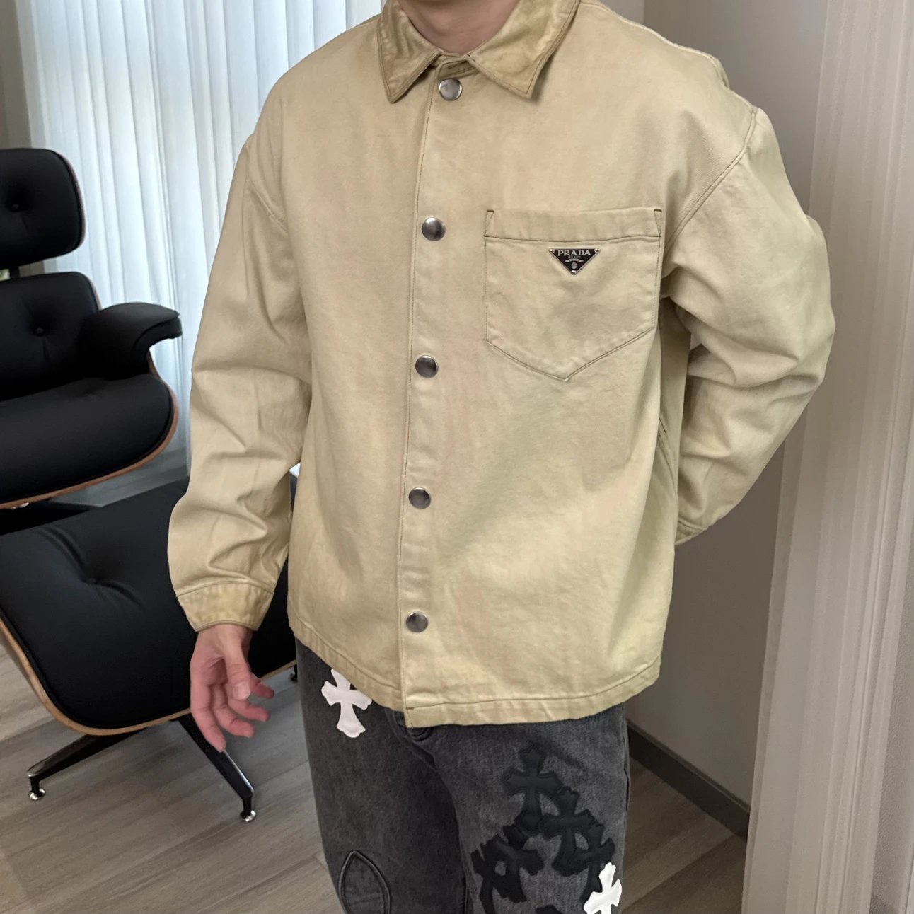 RD-C329 · Beige Dirty-Dyed Denim Overshirt showcase view 6