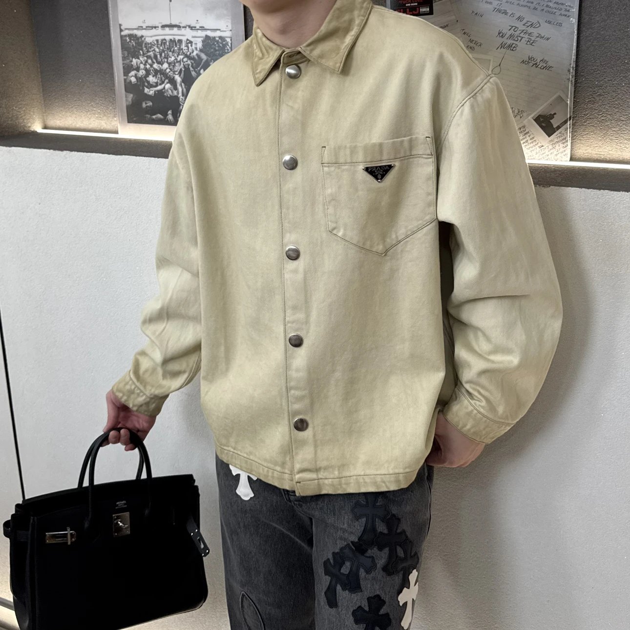 RD-C329 · Beige Dirty-Dyed Denim Overshirt showcase view 7