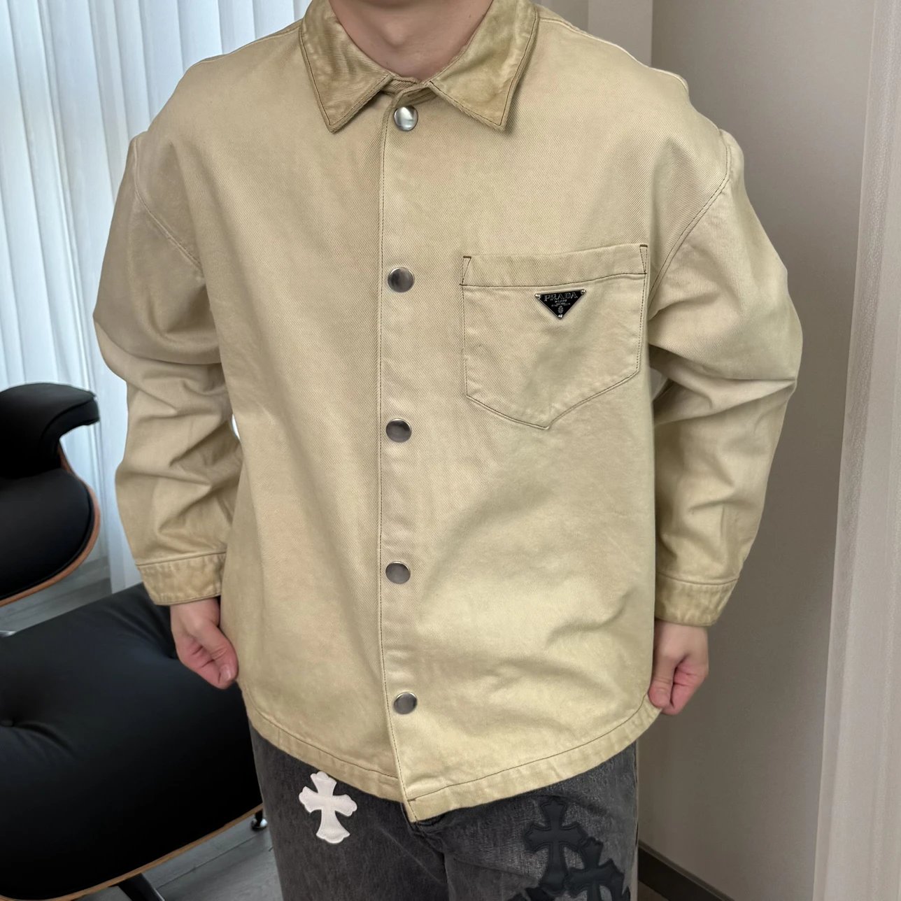 RD-C329 · Beige Dirty-Dyed Denim Overshirt showcase view 8