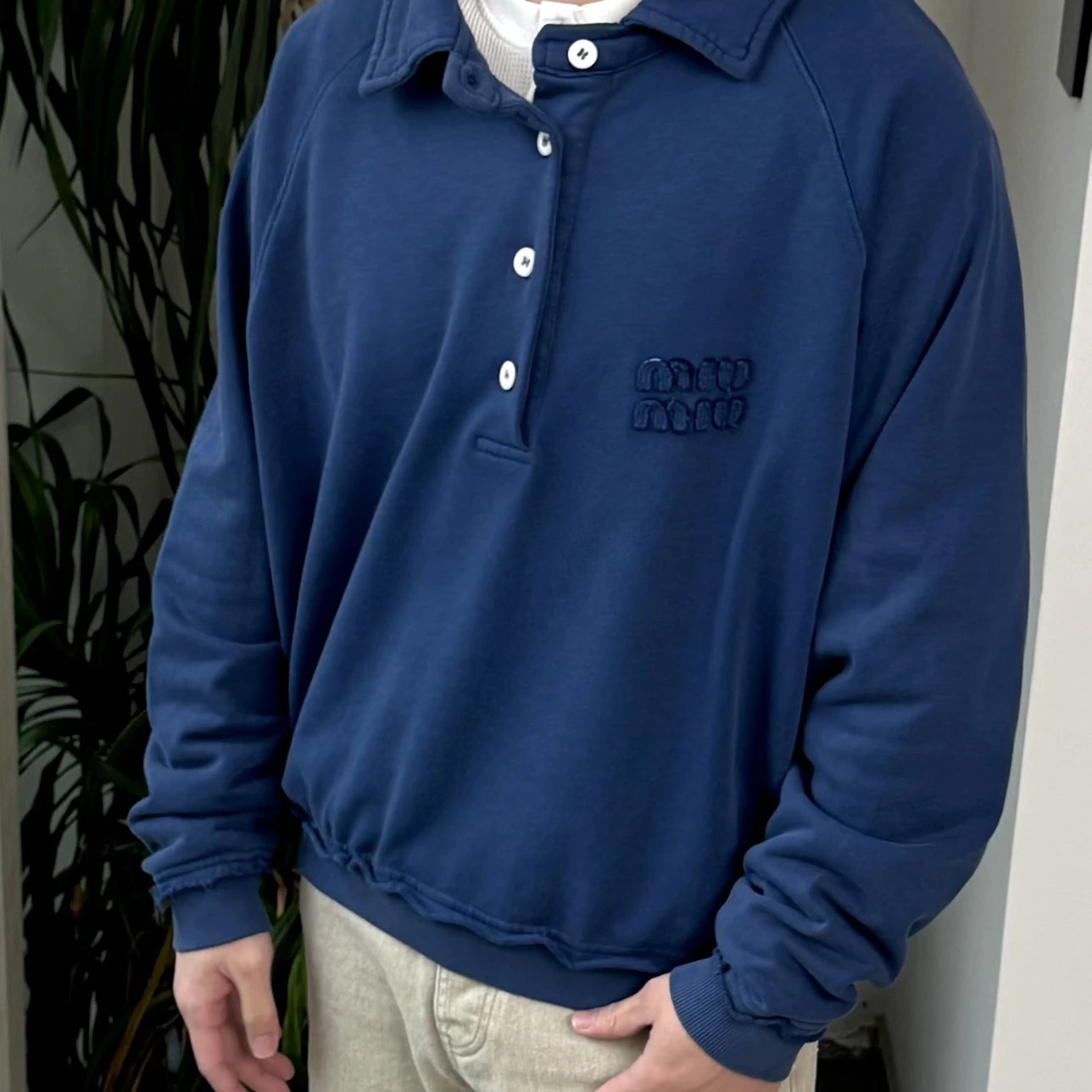 RD-C392 · Washed Blue Polo-Collar Sweatshirt showcase view 1