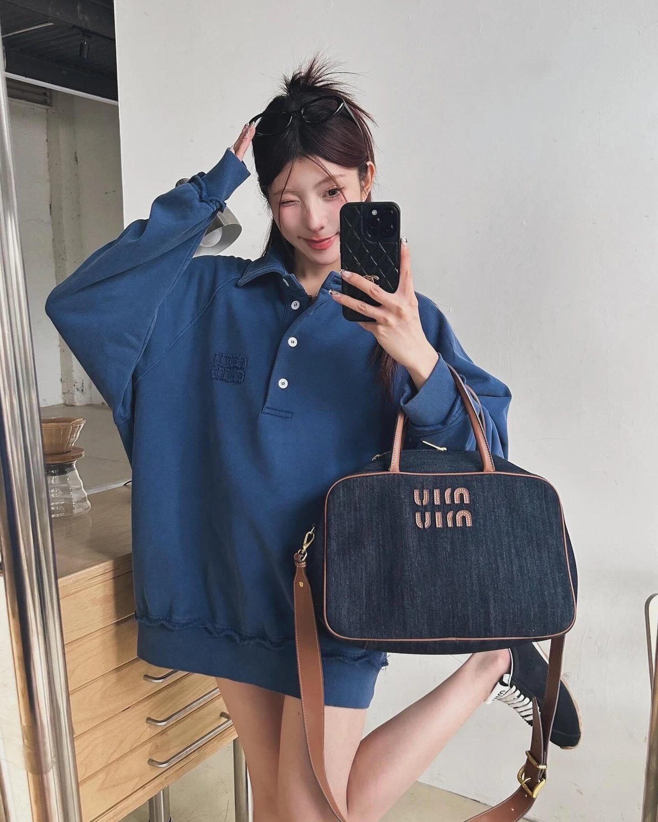 RD-C392 · Washed Blue Polo-Collar Sweatshirt showcase view 5