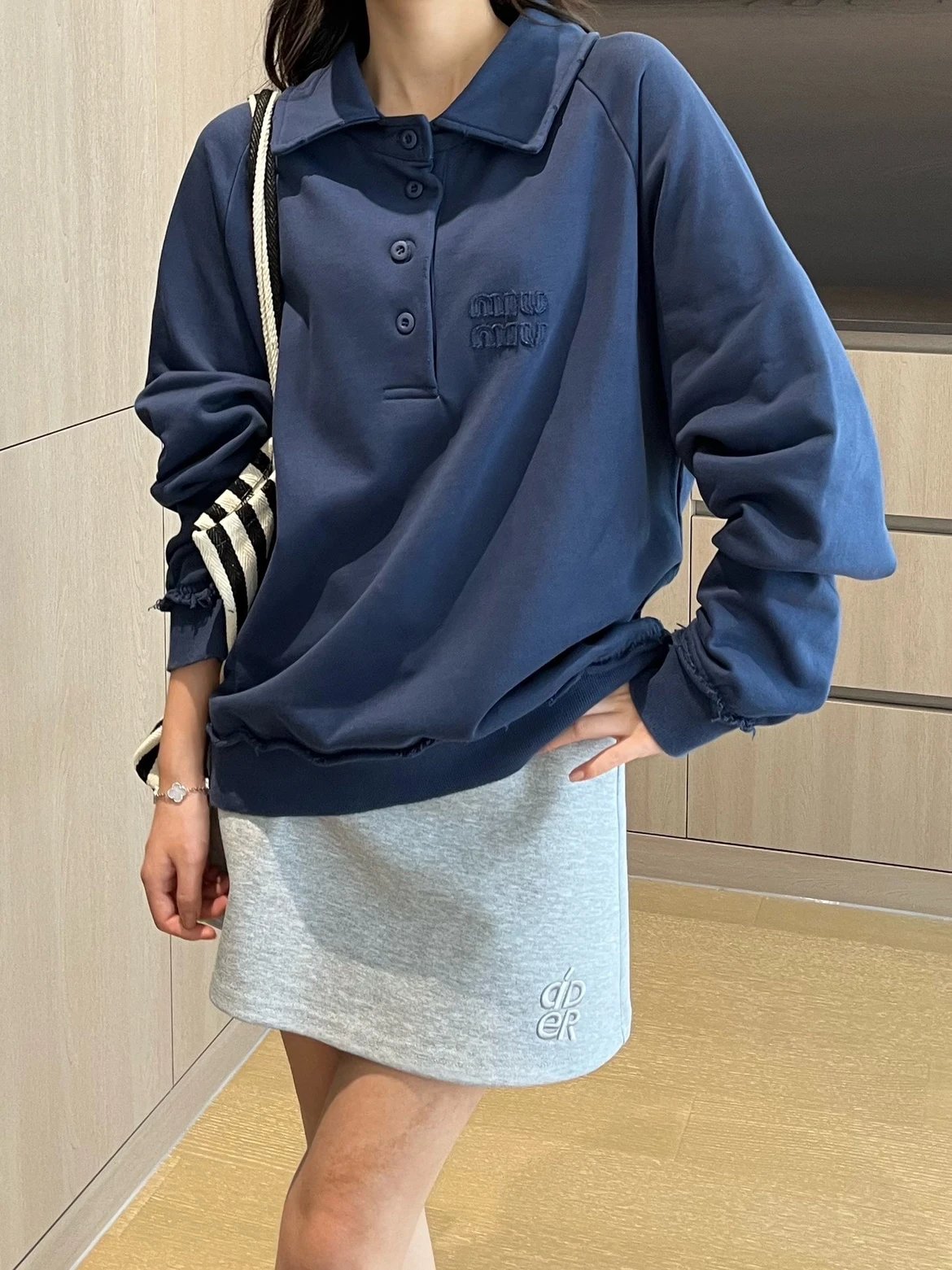 RD-C392 · Washed Blue Polo-Collar Sweatshirt showcase view 2