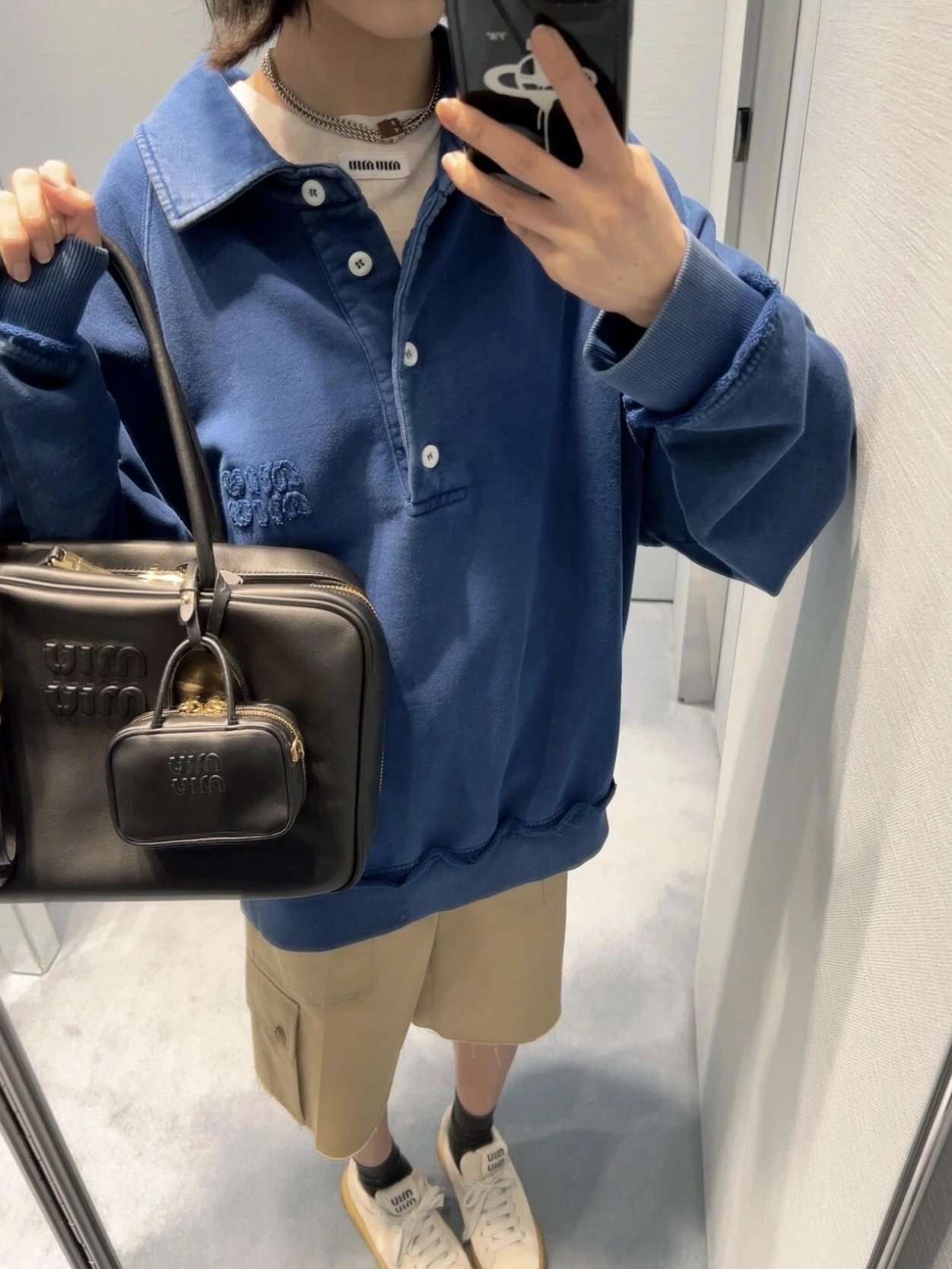 RD-C392 · Washed Blue Polo-Collar Sweatshirt showcase view 6
