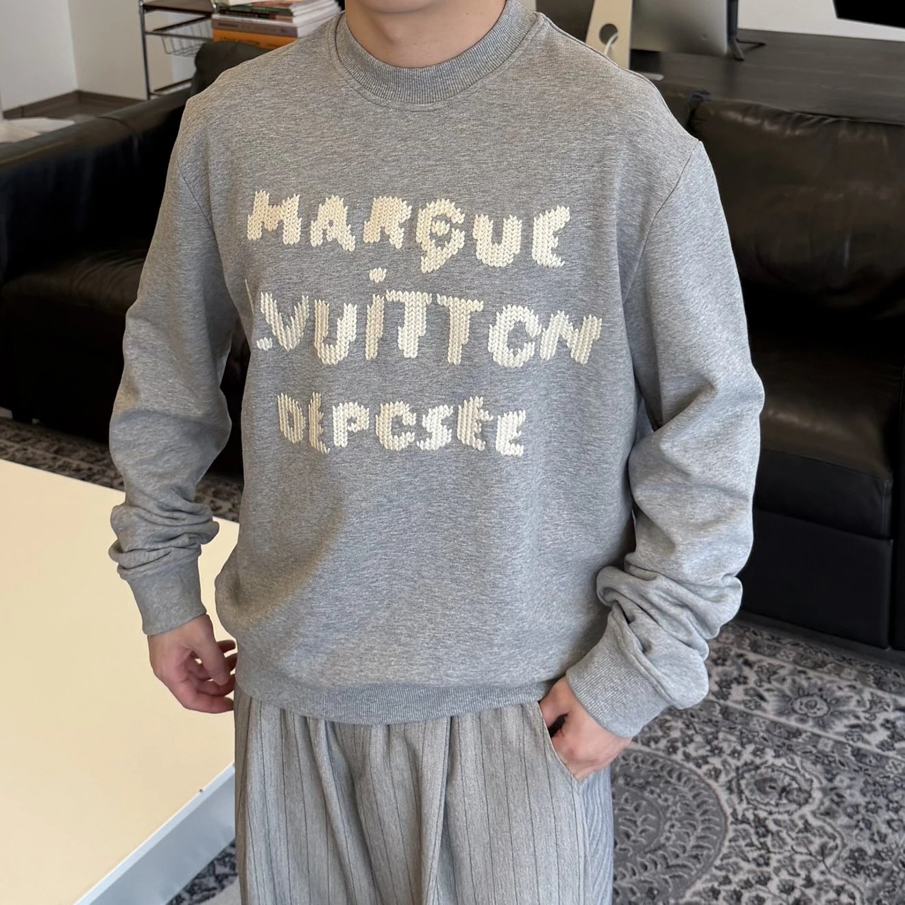 RD-C256 · Water-Soluble Embroidered Grey Crewneck Sweatshirt showcase view 13