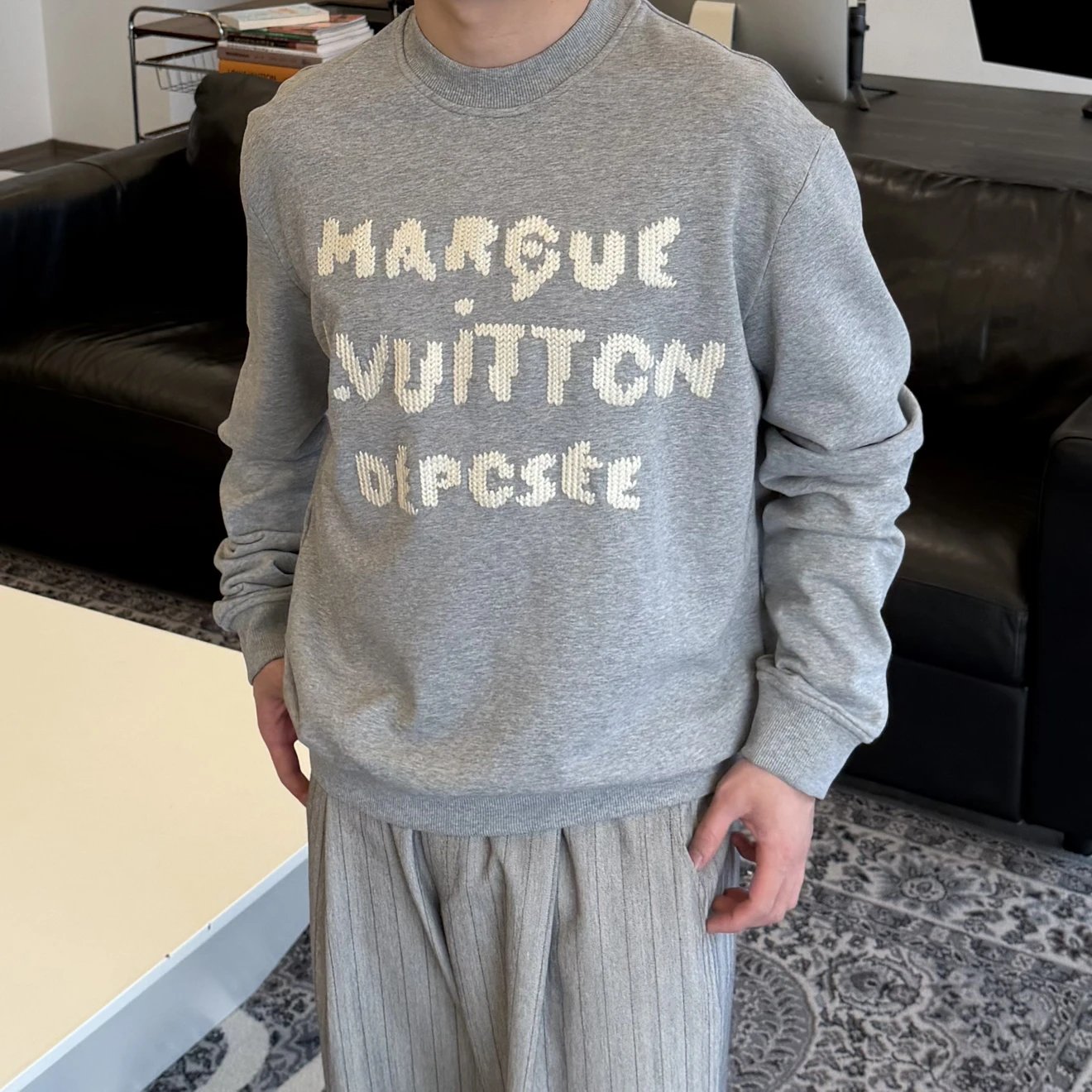 RD-C256 · Water-Soluble Embroidered Grey Crewneck Sweatshirt showcase view 14