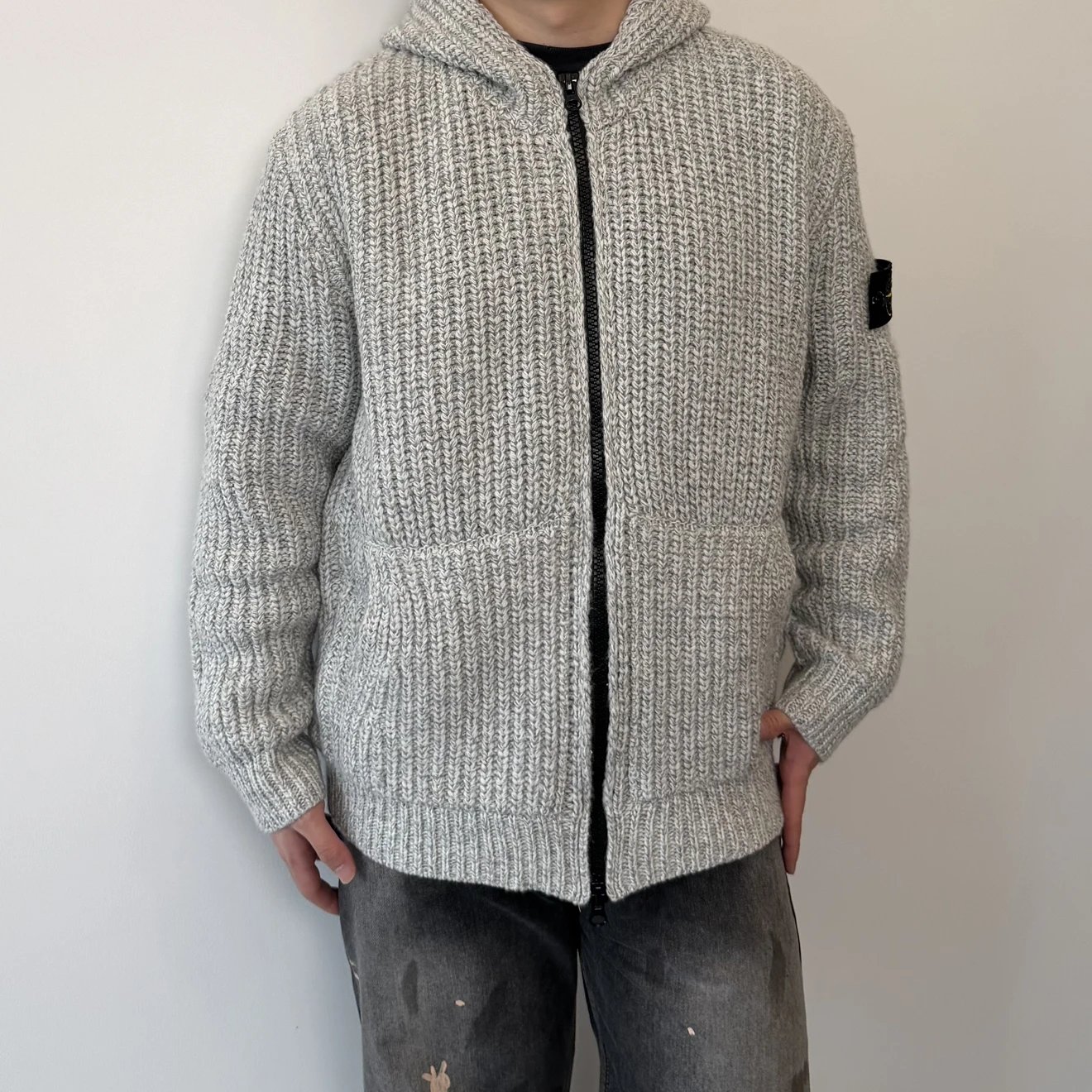 RD-C257 · Grey Rib-Knit Zip Hoodie showcase view 6