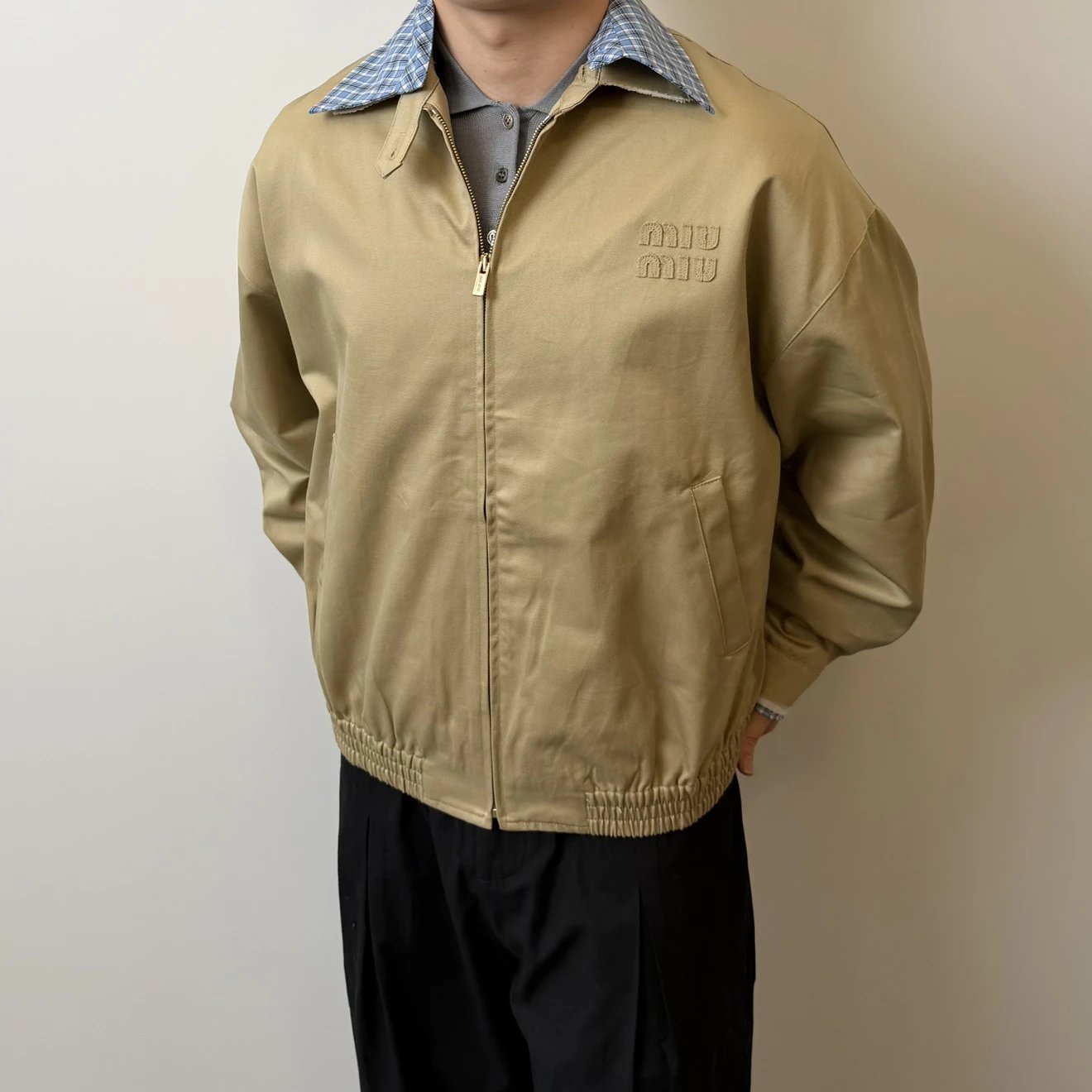 RD-C019 · Check-Collar Zip Jacket showcase view 1