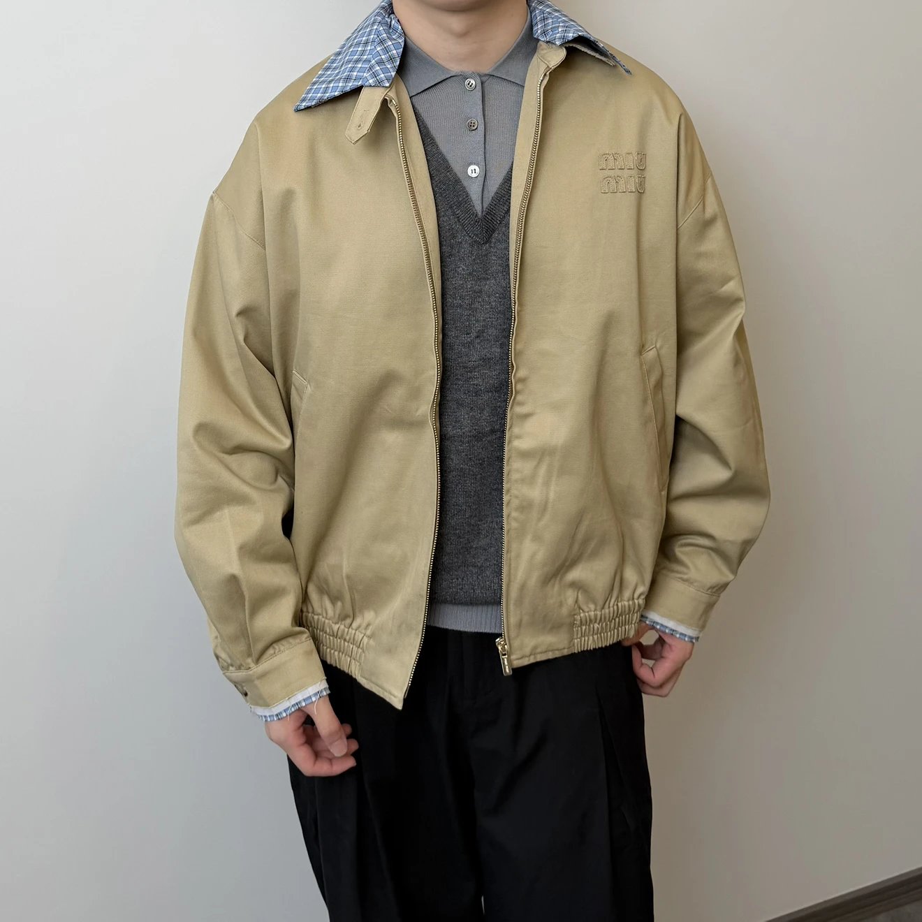 RD-C019 · Check-Collar Zip Jacket showcase view 2