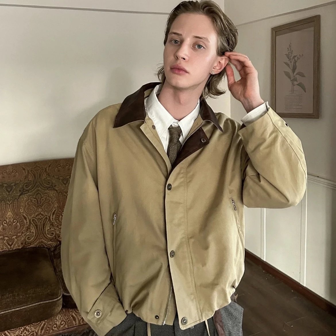RD-C220 · Leather-Trimmed Cotton Twill Short Jacket showcase view 1