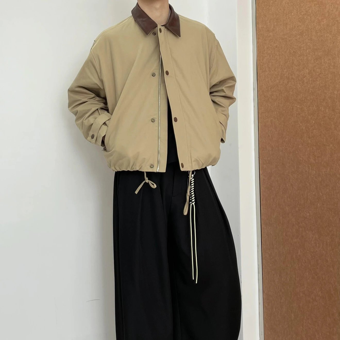 RD-C220 · Leather-Trimmed Cotton Twill Short Jacket showcase view 3