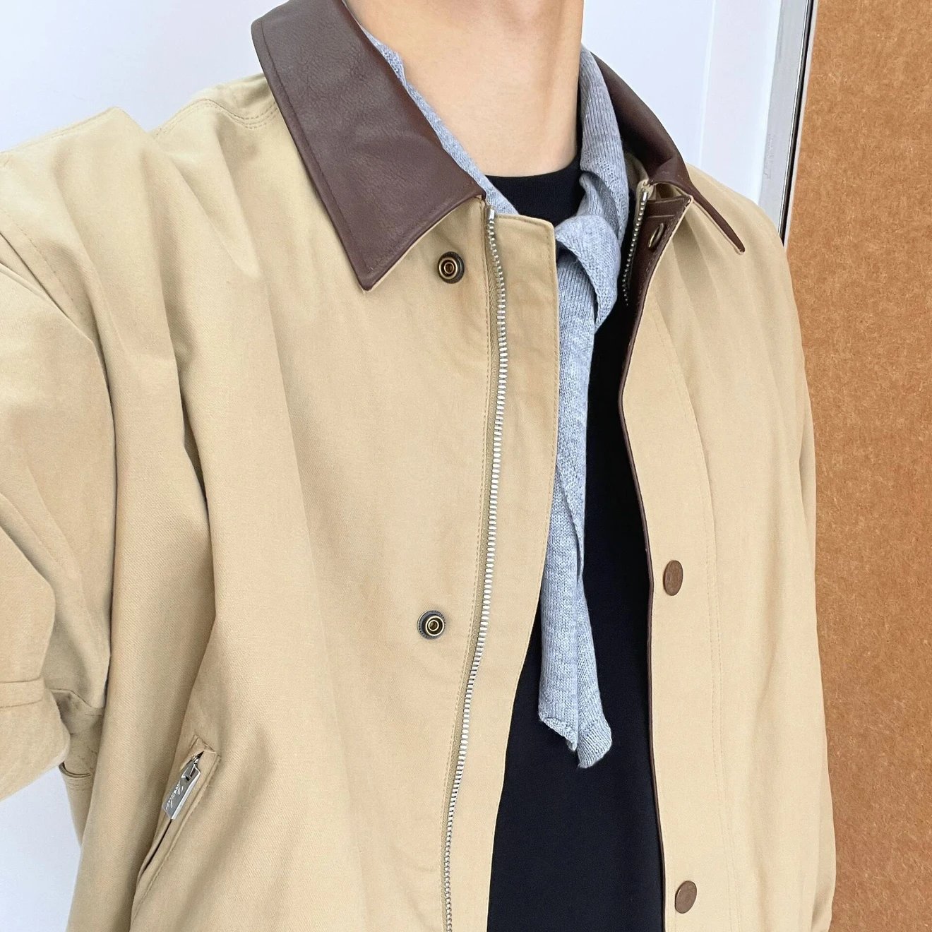 RD-C220 · Leather-Trimmed Cotton Twill Short Jacket showcase view 7