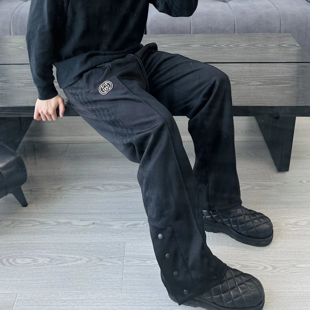 RD-C414 · Dark-Pattern Side-Stripe Straight-Leg Trousers showcase view 2