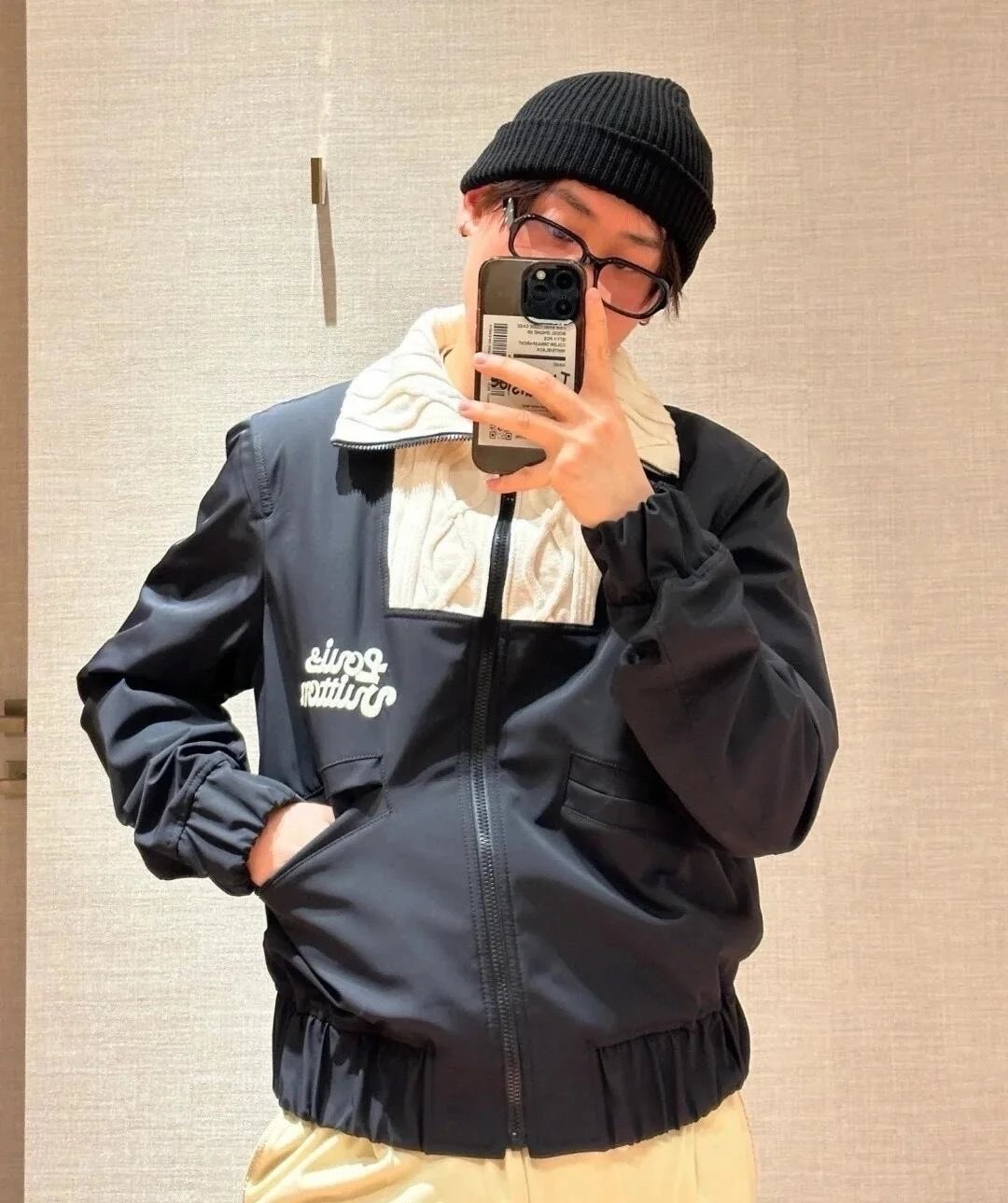 RD-C223 · Color-Block Cable-Knit Collar Padded Jacket showcase view 1